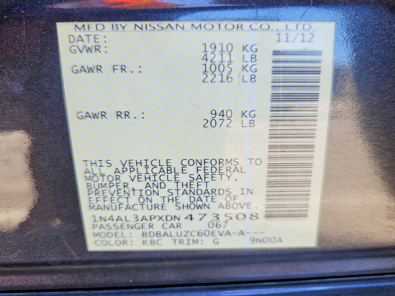 2013 Nissan Altima 2.5 Charcoal vin: 1N4AL3APXDN473508