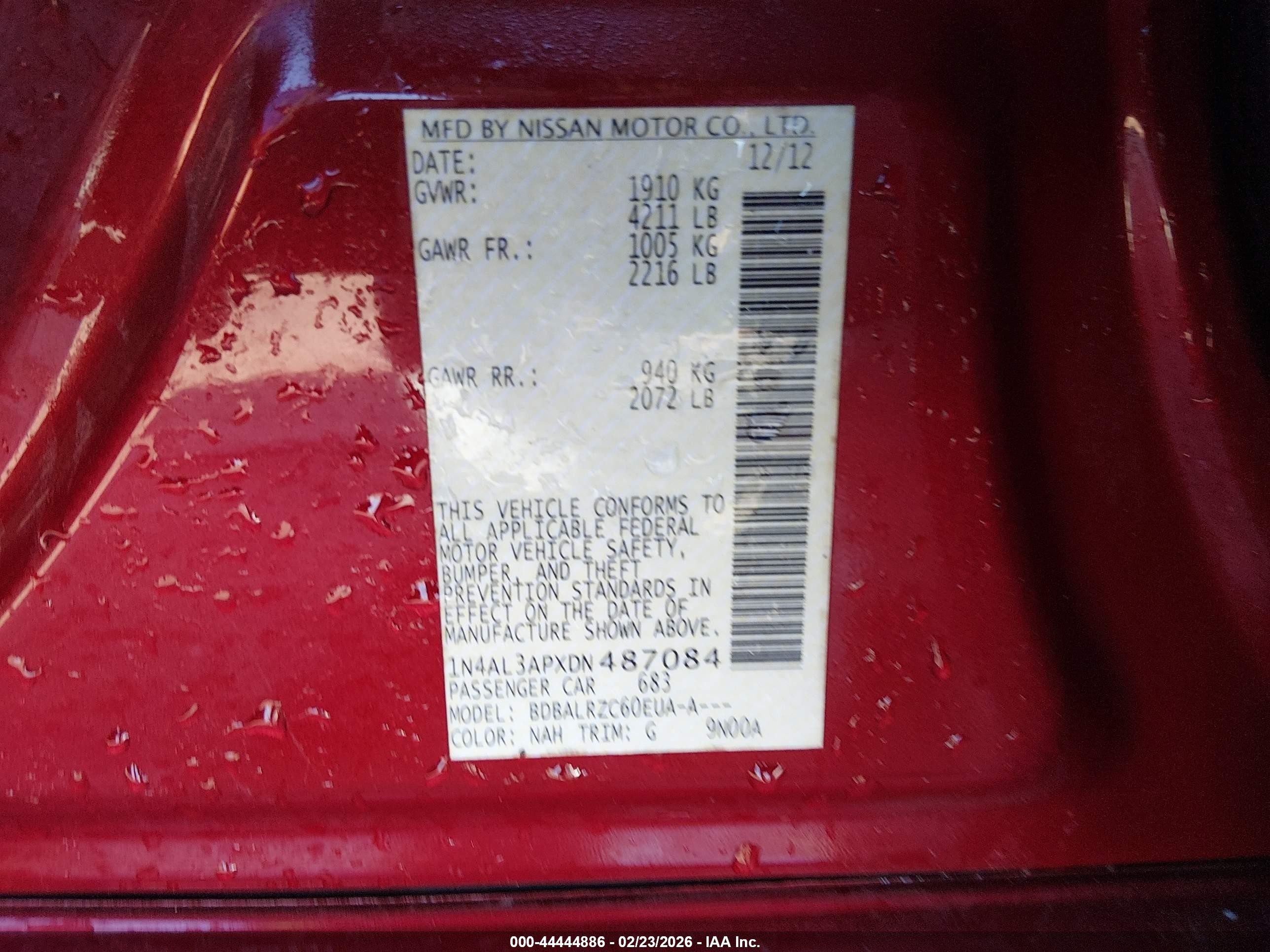 2013 Nissan Altima 2.5 S Maroon vin: 1N4AL3APXDN487084