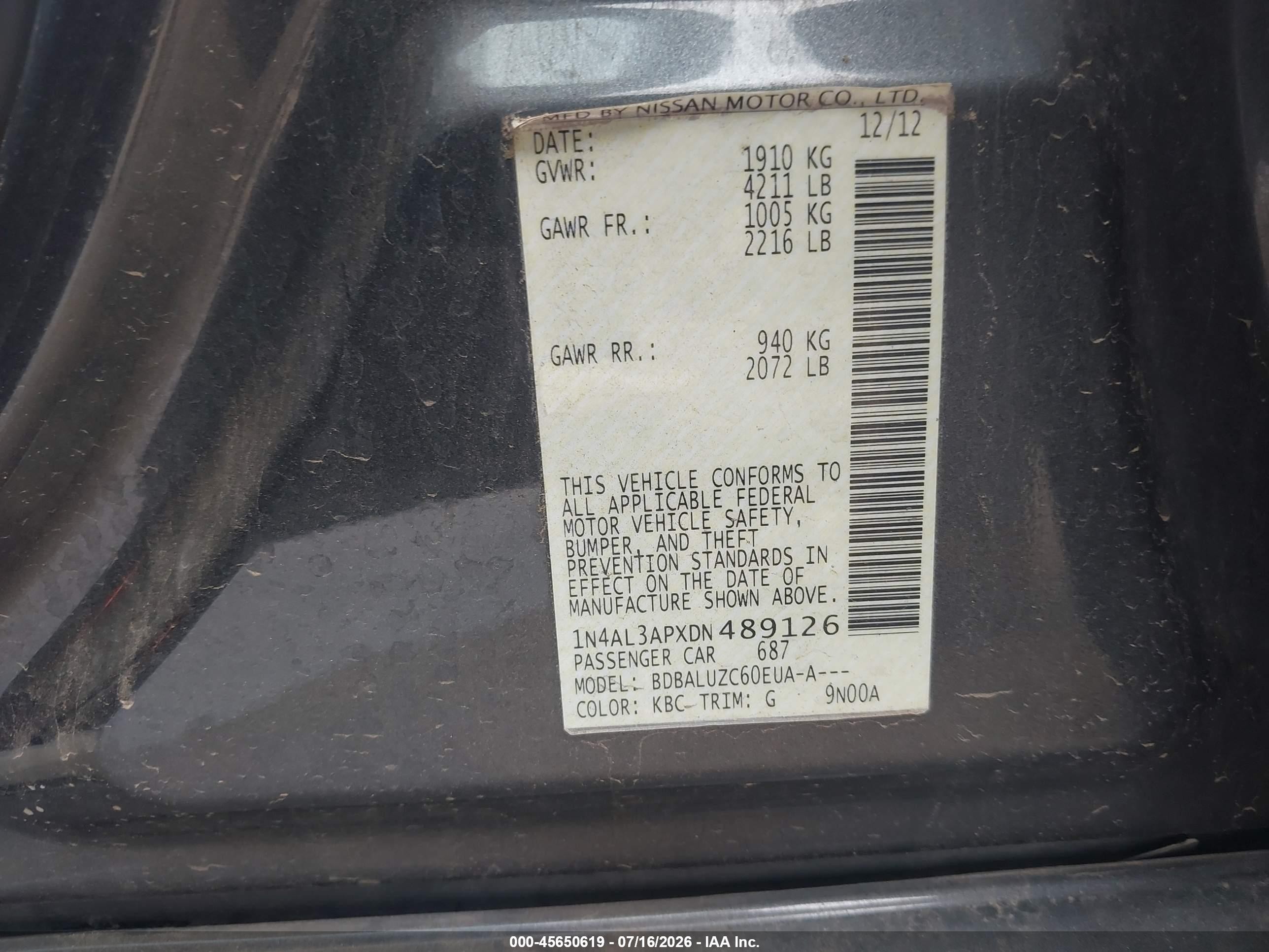 2013 Nissan Altima 2.5 Sv Gray vin: 1N4AL3APXDN489126