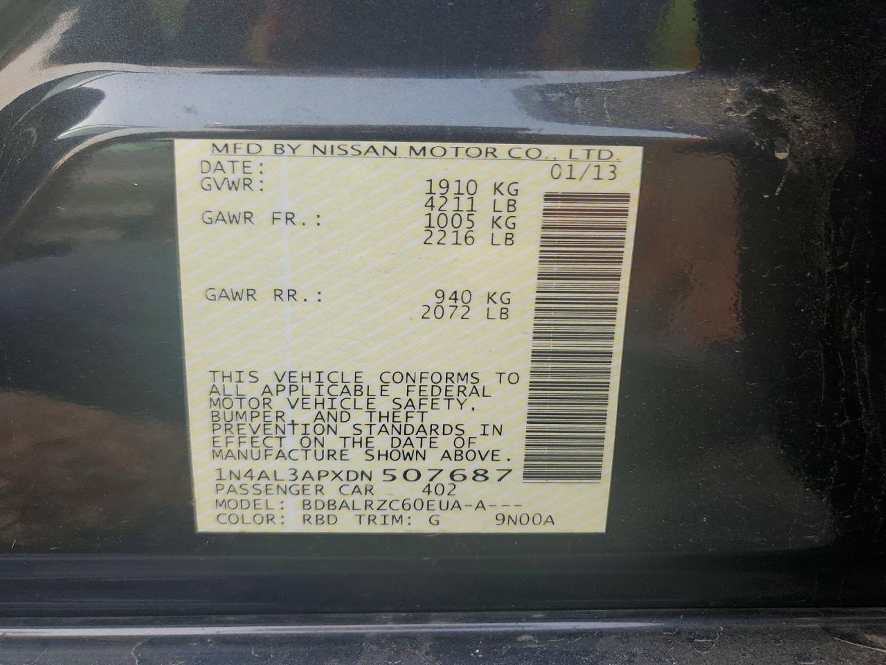 2013 Nissan Altima 2.5 Charcoal vin: 1N4AL3APXDN507687
