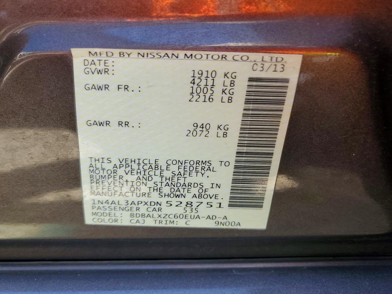 2013 Nissan Altima 2.5 Tan vin: 1N4AL3APXDN528751