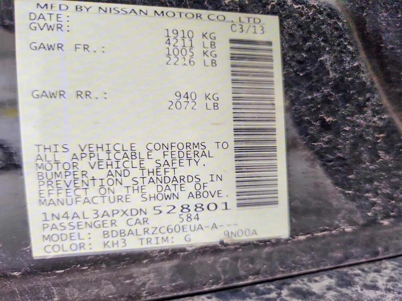 2013 Nissan Altima 2.5 Black vin: 1N4AL3APXDN528801