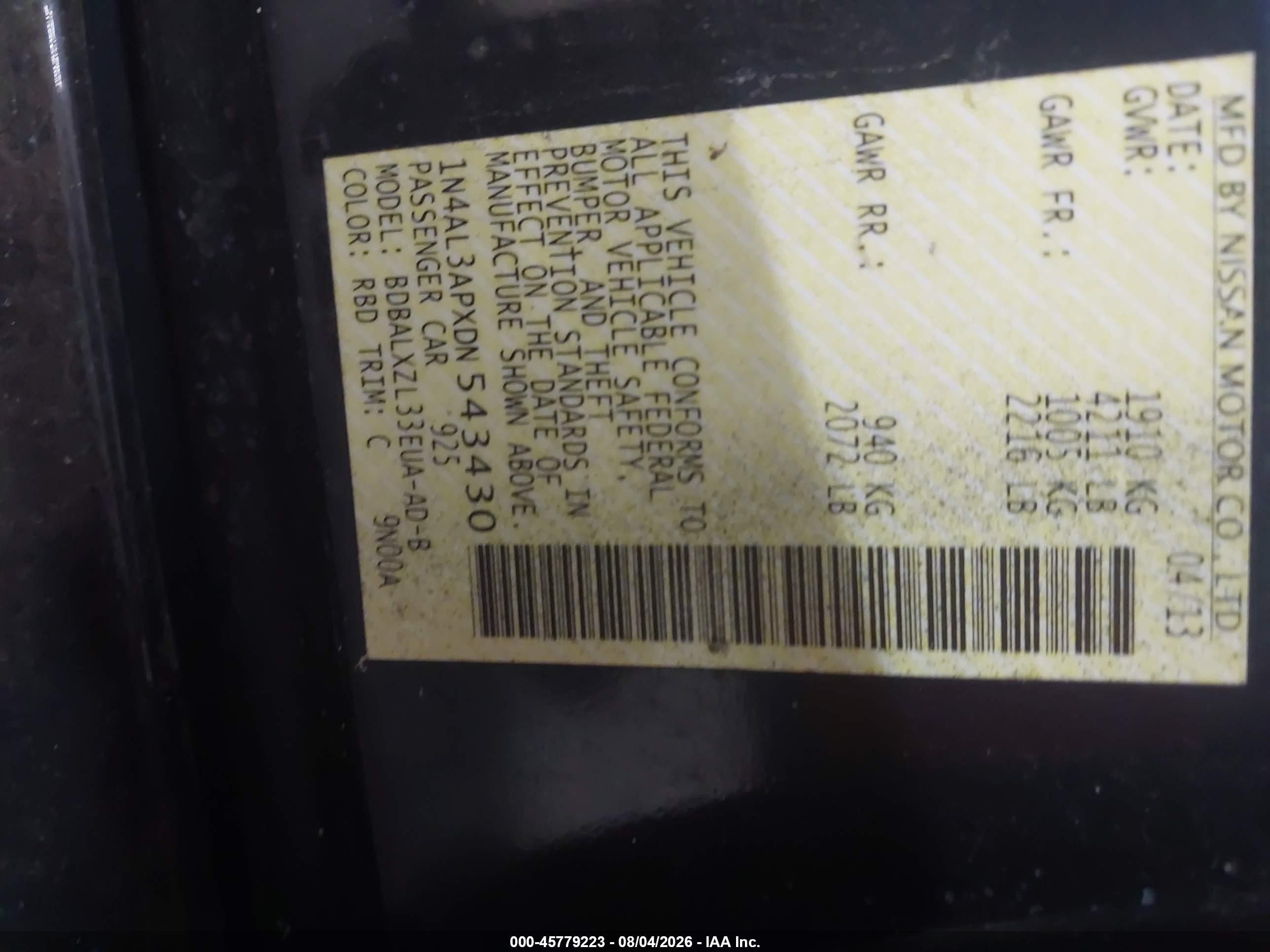 2013 Nissan Altima 2.5 Sl Black vin: 1N4AL3APXDN543430