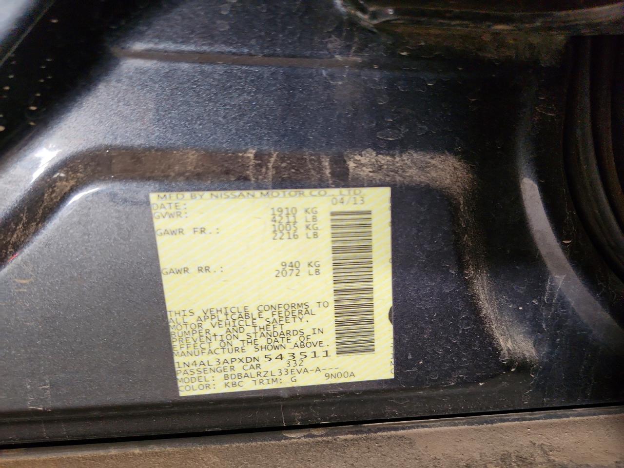 2013 Nissan Altima 2.5 Charcoal vin: 1N4AL3APXDN543511