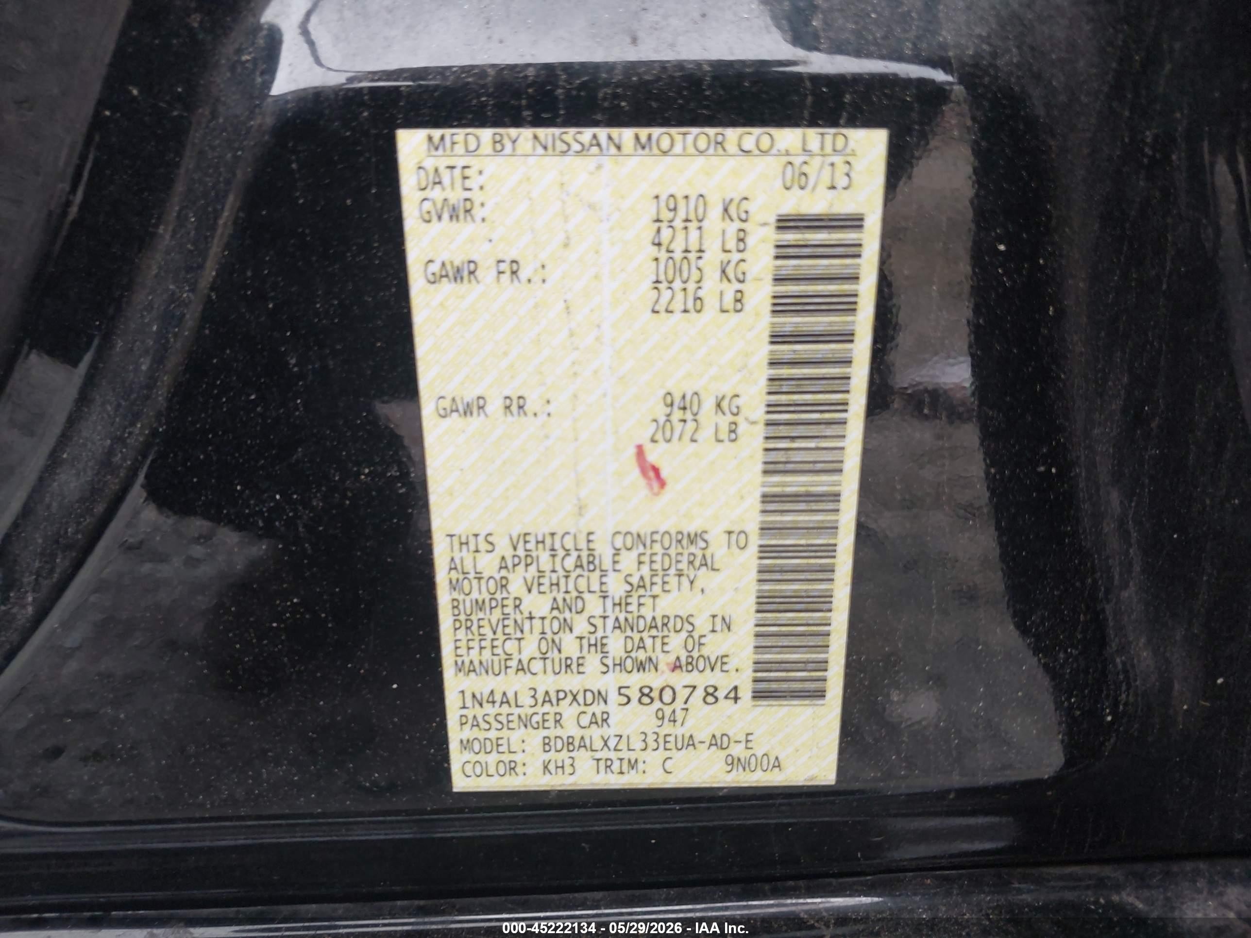 2013 Nissan Altima 2.5 Sl Black vin: 1N4AL3APXDN580784
