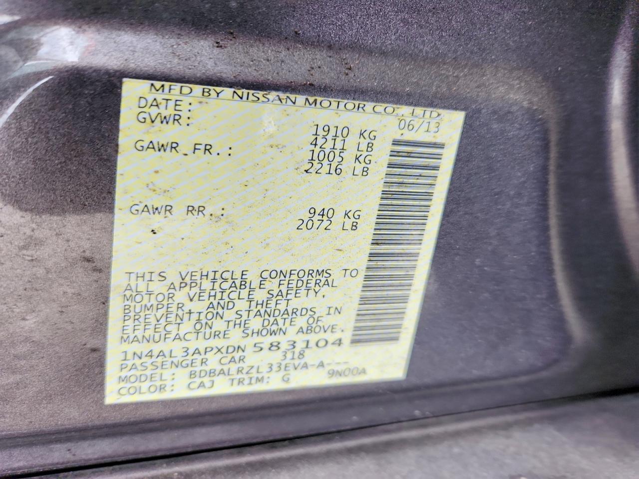 2013 Nissan Altima 2.5 Gray vin: 1N4AL3APXDN583104
