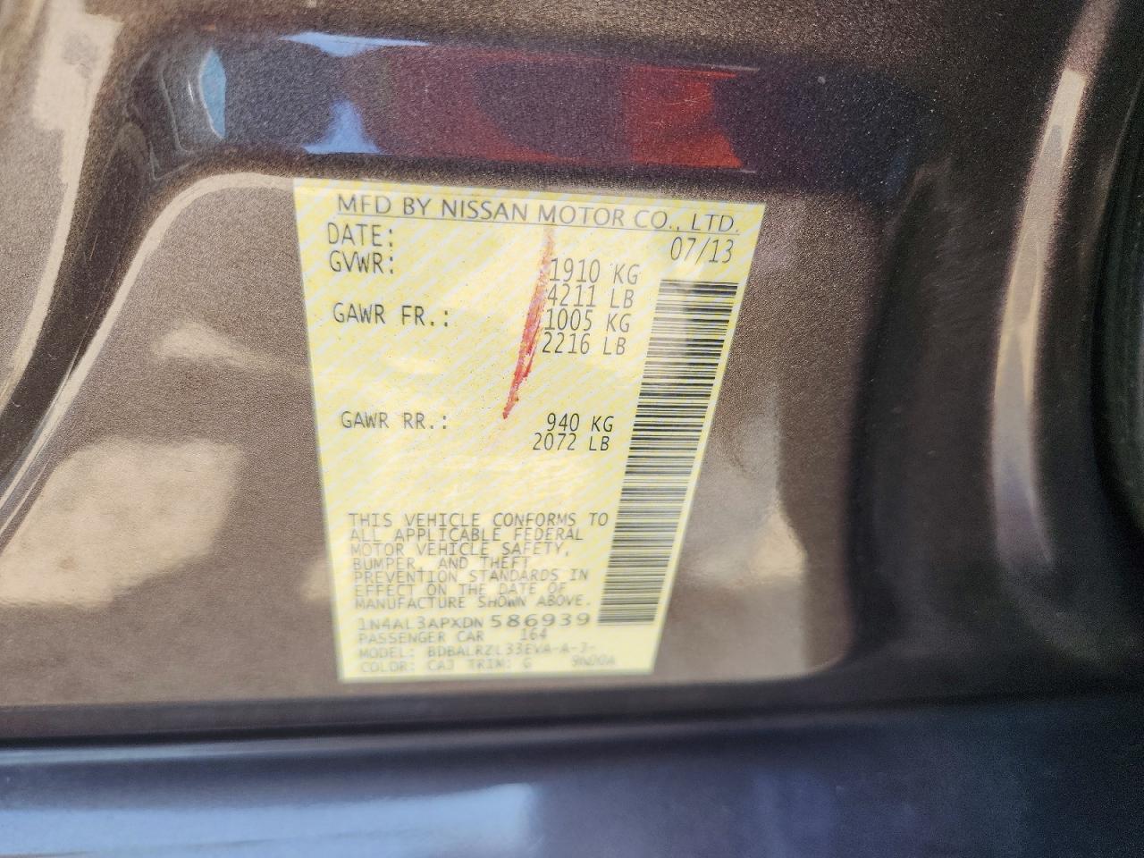 2013 Nissan Altima 2.5 Charcoal vin: 1N4AL3APXDN586939