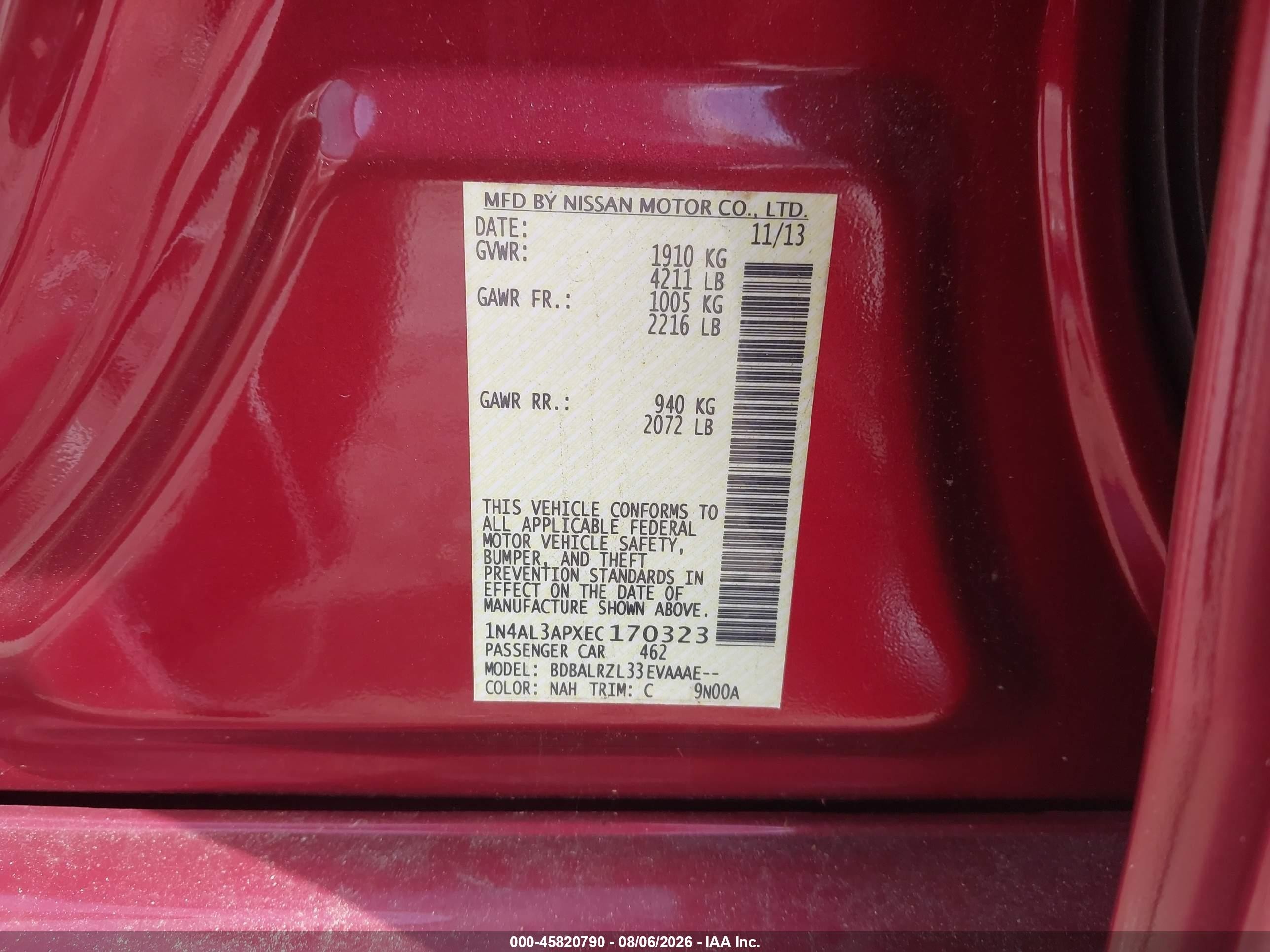 2014 Nissan Altima 2.5 S Red vin: 1N4AL3APXEC170323