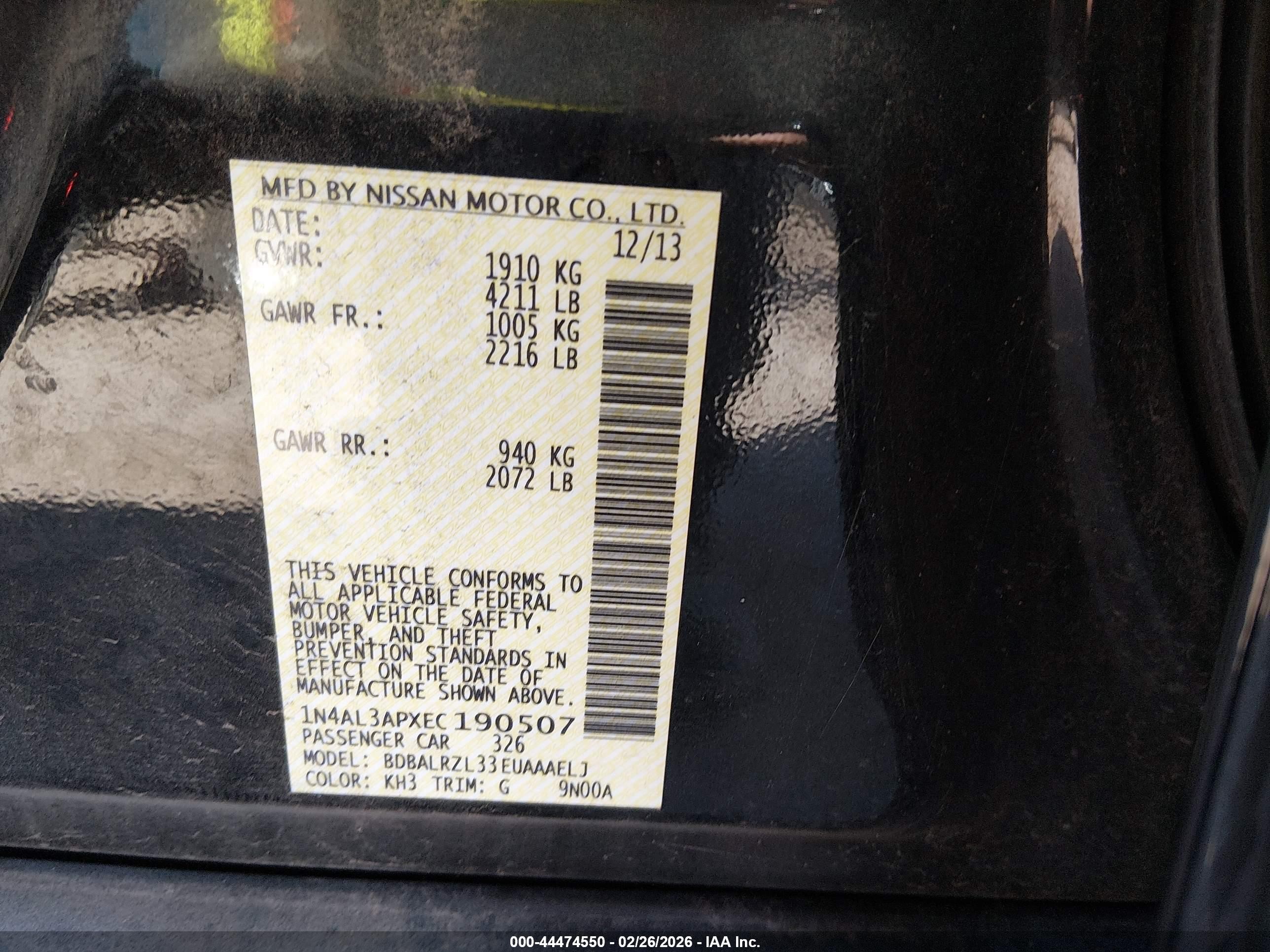 2014 Nissan Altima 2.5 S Black vin: 1N4AL3APXEC190507