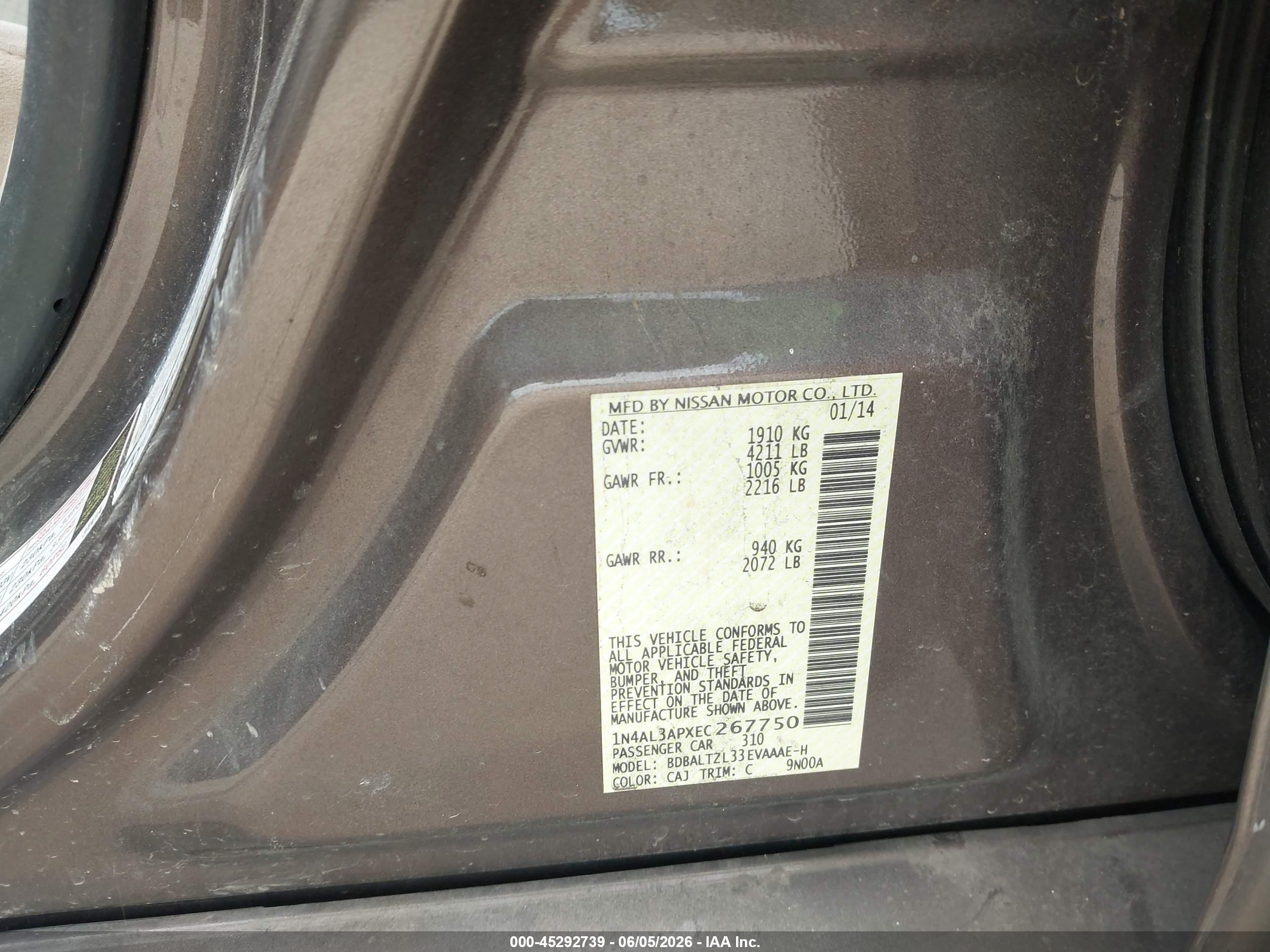 2014 Nissan Altima 2.5 Sv Коричневый vin: 1N4AL3APXEC267750