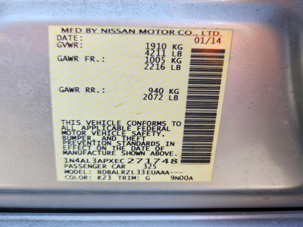 2014 Nissan Altima 2.5 S Silver vin: 1N4AL3APXEC271748