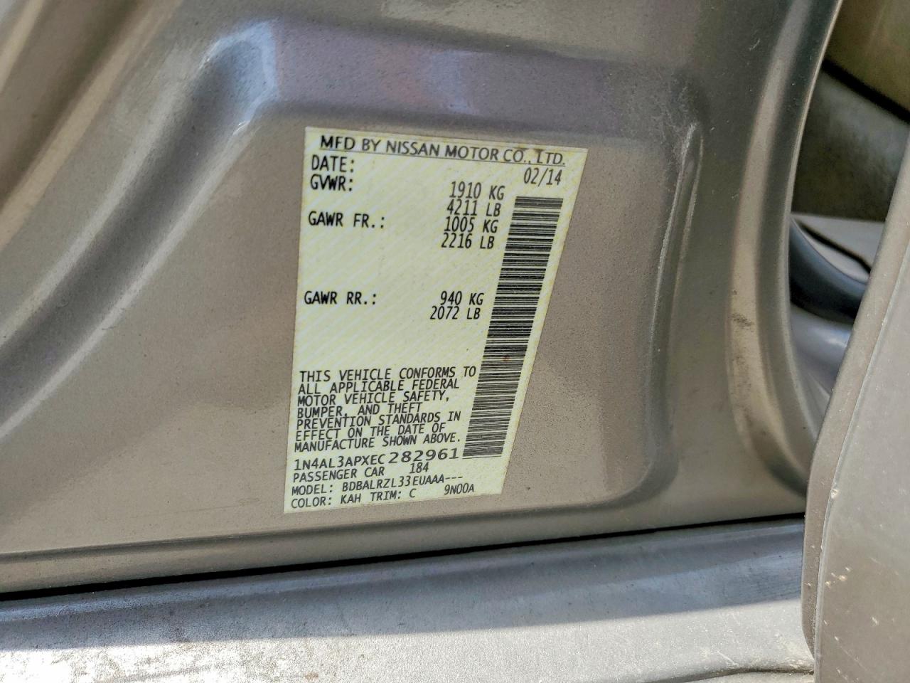 2014 Nissan Altima 2.5 S Gold vin: 1N4AL3APXEC282961