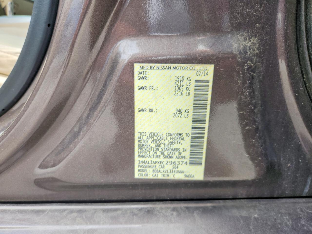 2014 Nissan Altima 2.5 S Brown vin: 1N4AL3APXEC296374