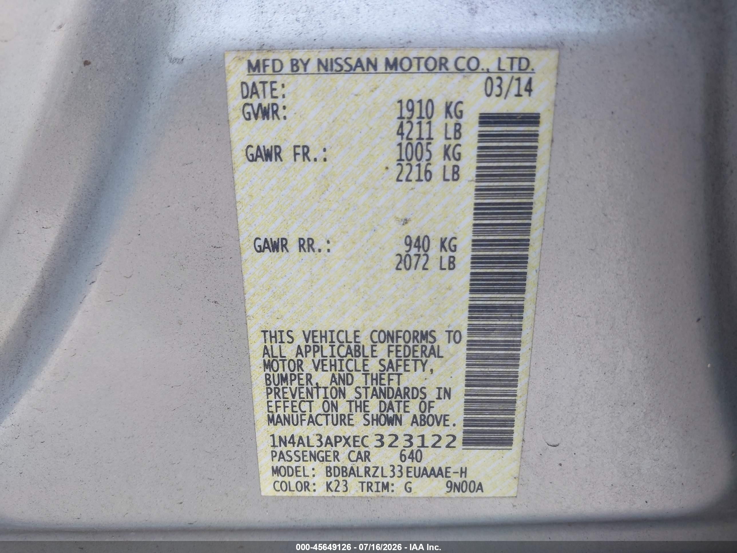 2014 Nissan Altima 2.5 S Silver vin: 1N4AL3APXEC323122