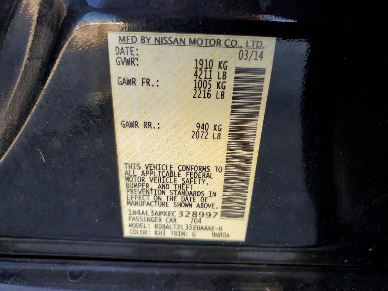 2014 Nissan Altima 2.5 Sv Black vin: 1N4AL3APXEC328997