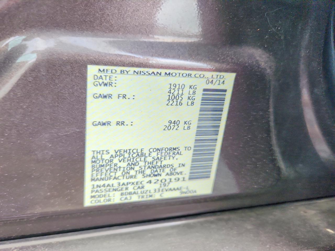 2014 Nissan Altima 2.5 Sv Brown vin: 1N4AL3APXEC420191