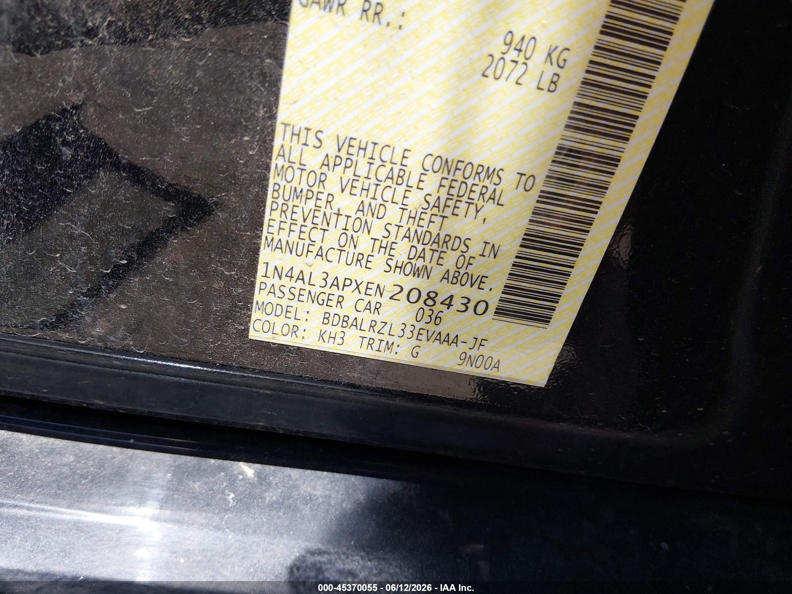 2014 Nissan Altima 2.5 S Black vin: 1N4AL3APXEN208430