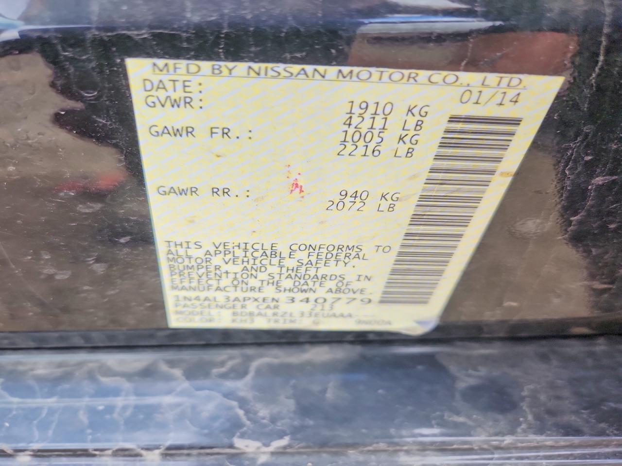 2014 Nissan Altima 2.5 S Black vin: 1N4AL3APXEN340779