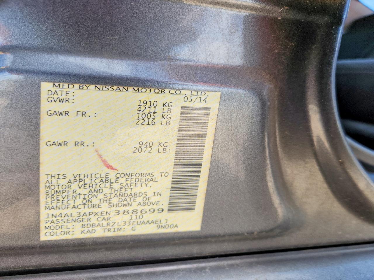 2014 Nissan Altima 2.5 S Gray vin: 1N4AL3APXEN388699