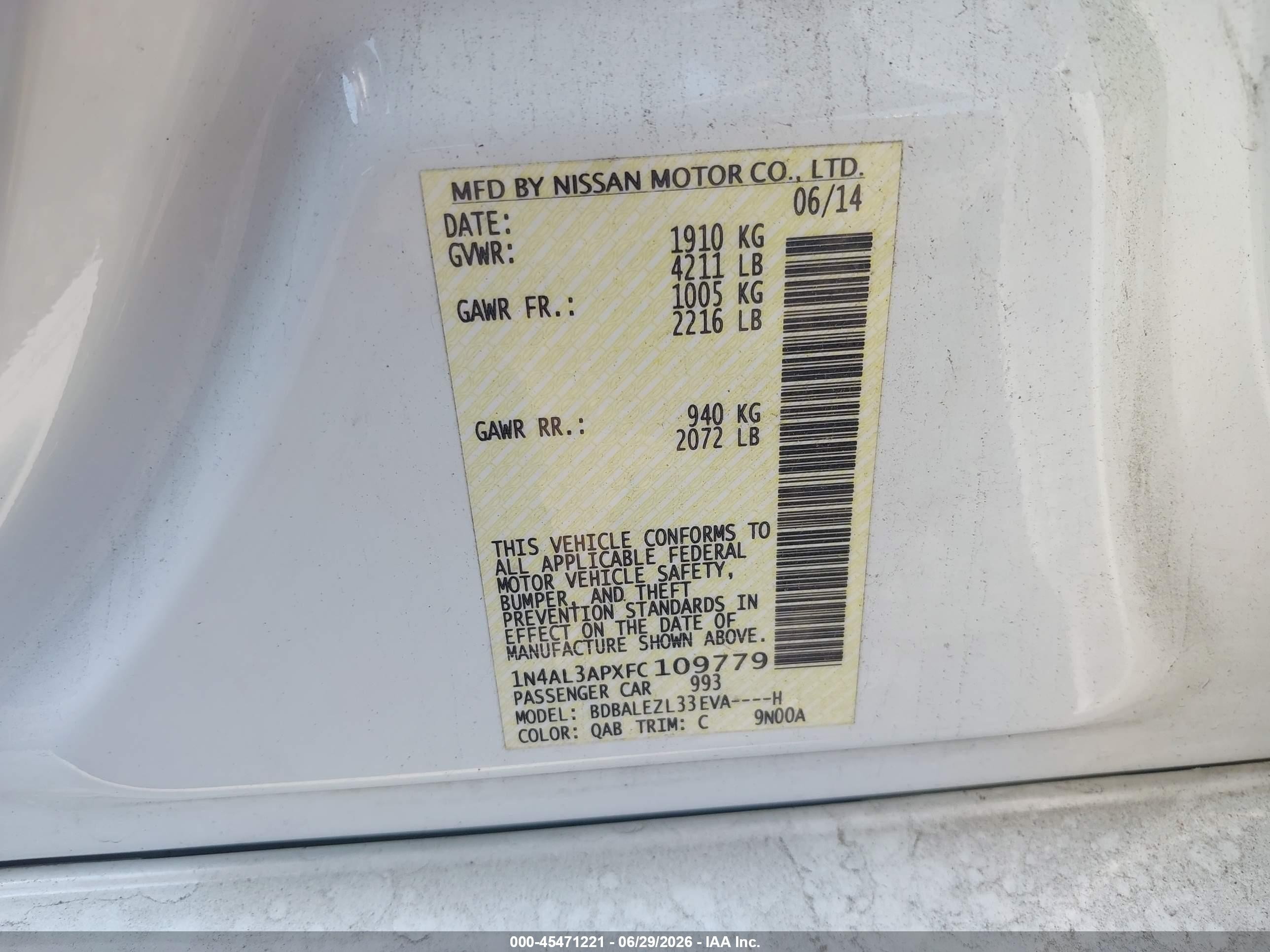 2015 Nissan Altima 2.5 S Белый vin: 1N4AL3APXFC109779