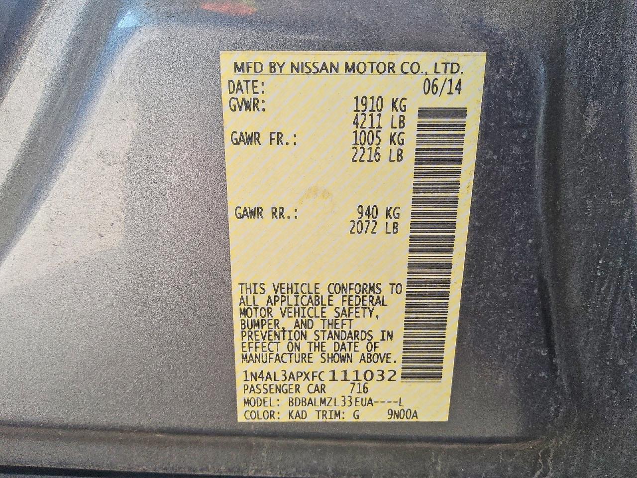 2015 Nissan Altima 2.5 Sv Gray vin: 1N4AL3APXFC111032