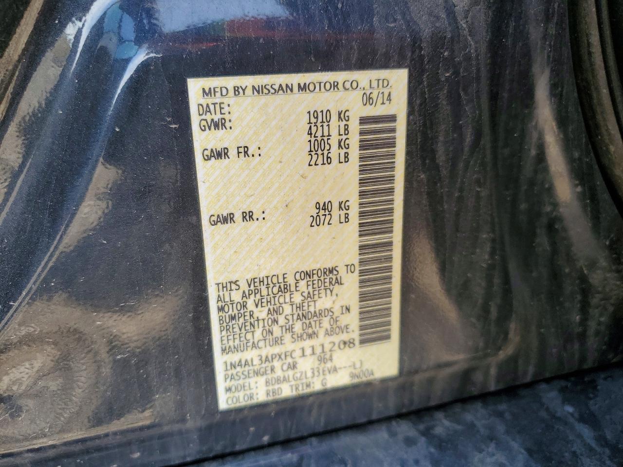 2015 Nissan Altima 2.5 S Charcoal vin: 1N4AL3APXFC111208