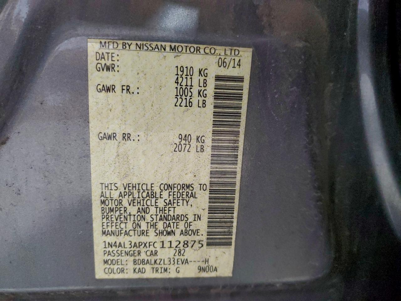 2015 Nissan Altima 2.5 Gray vin: 1N4AL3APXFC112875