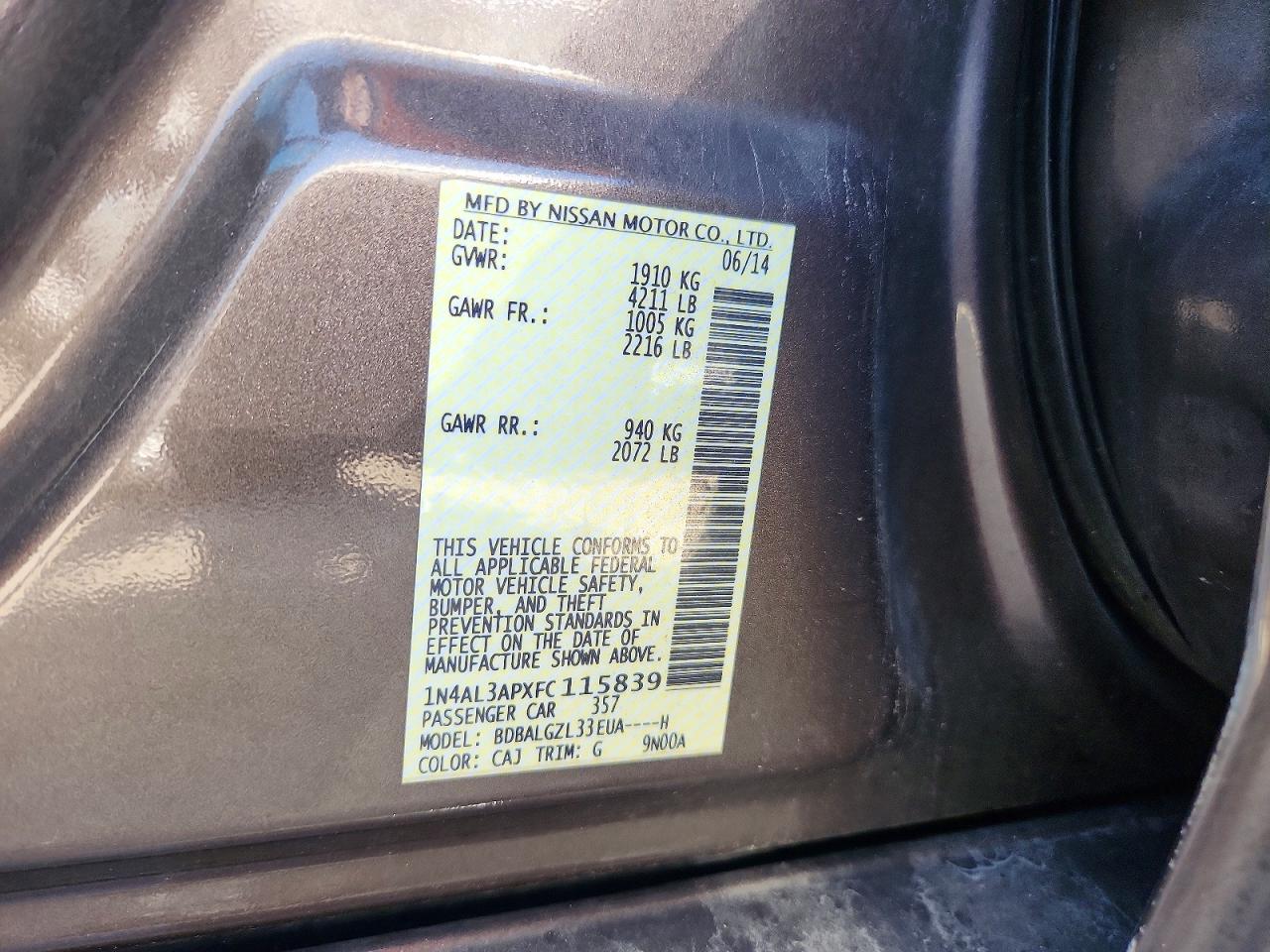 2015 Nissan Altima Gray vin: 1N4AL3APXFC115839