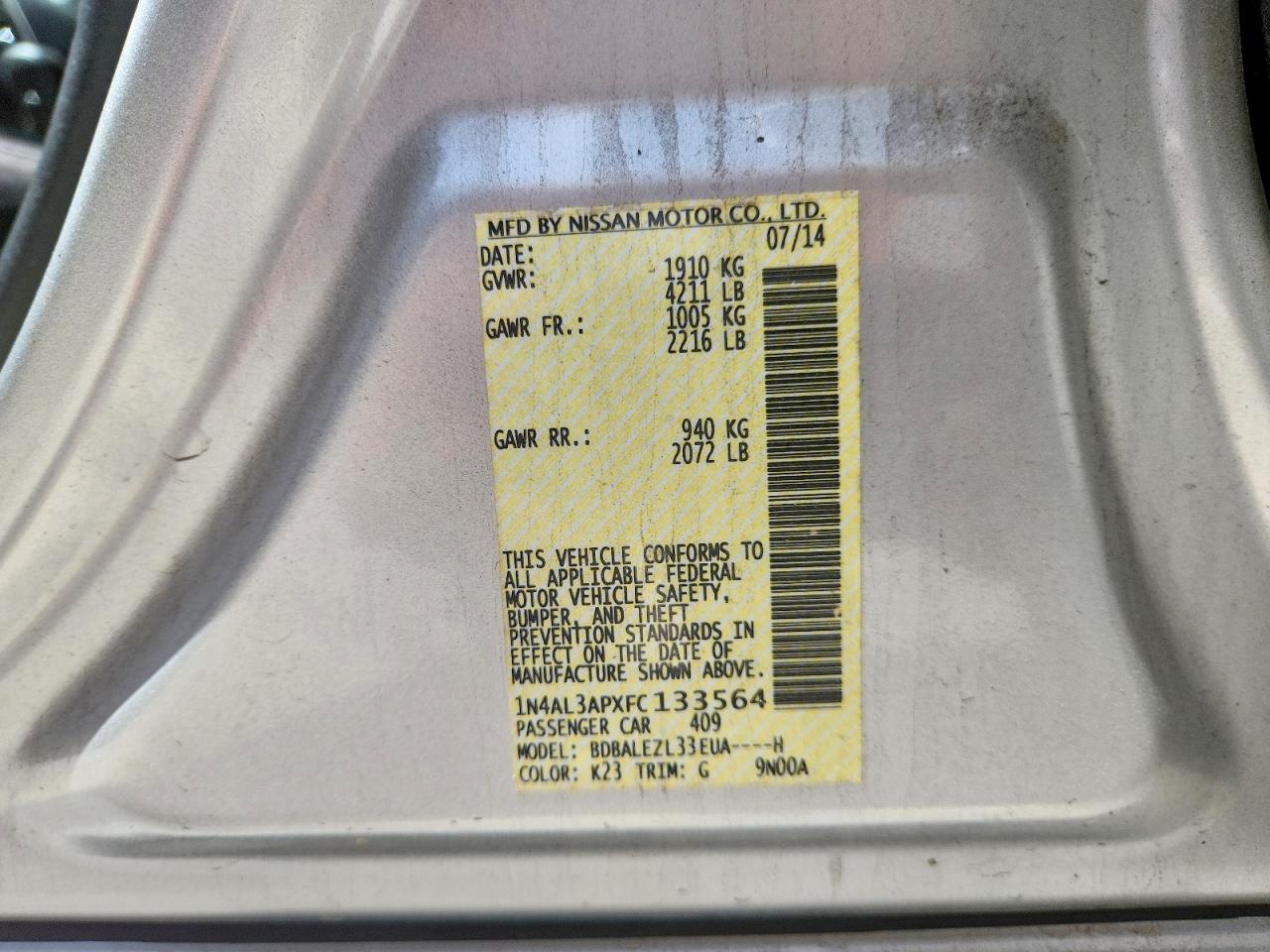 2015 Nissan Altima 2.5 S Silver vin: 1N4AL3APXFC133564