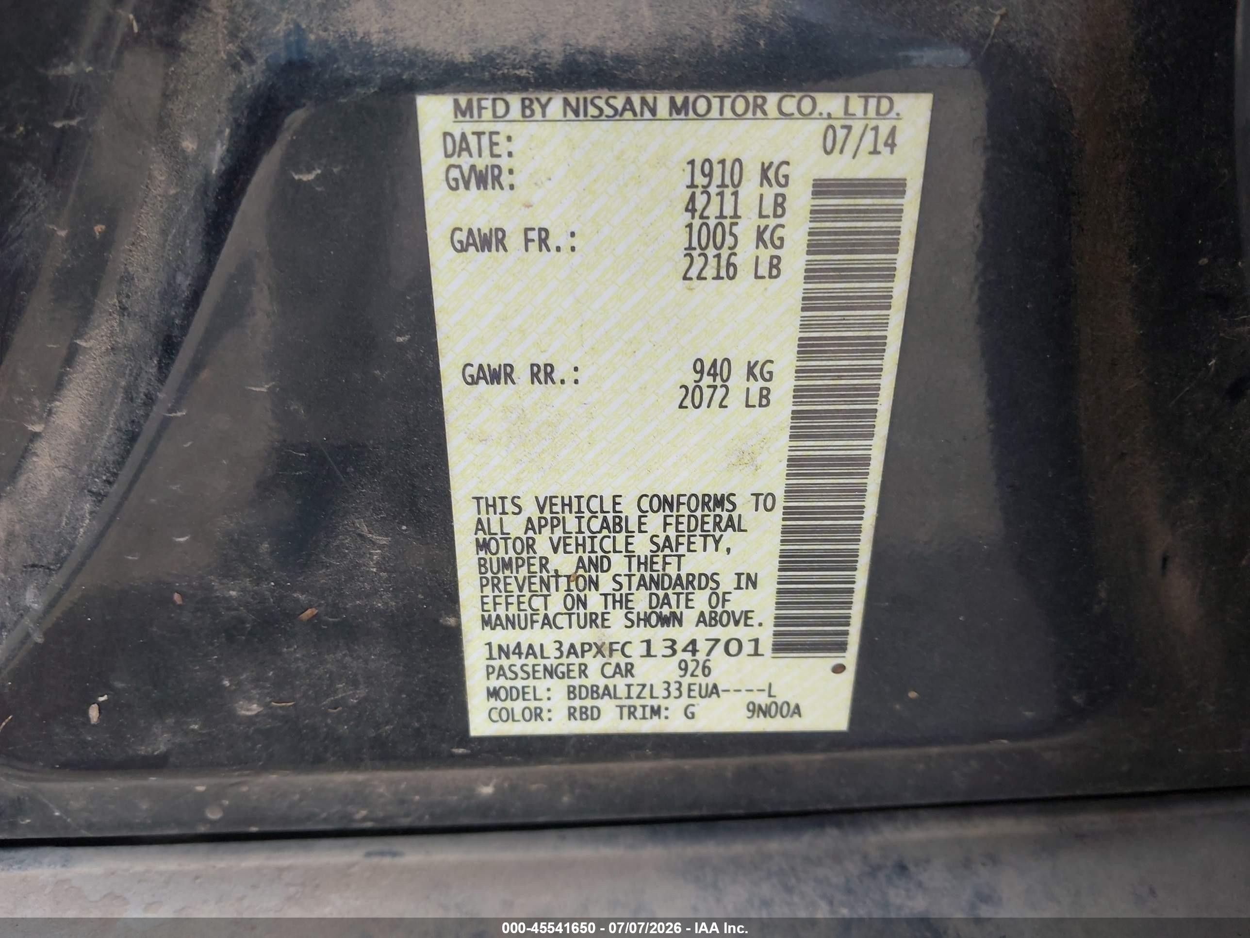 2015 Nissan Altima 2.5 Sv Gray vin: 1N4AL3APXFC134701