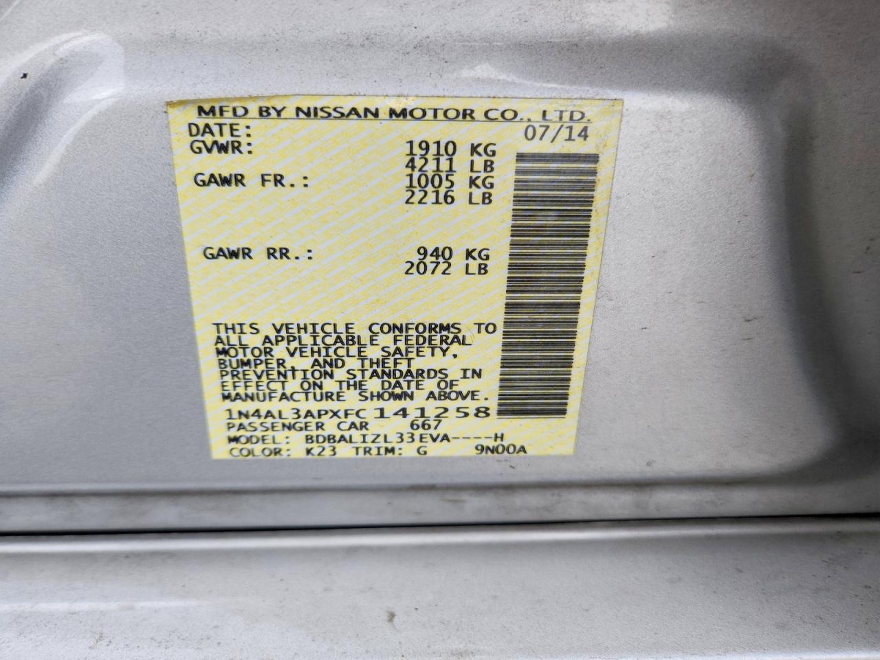 2015 Nissan Altima 2.5 Sv Silver vin: 1N4AL3APXFC141258