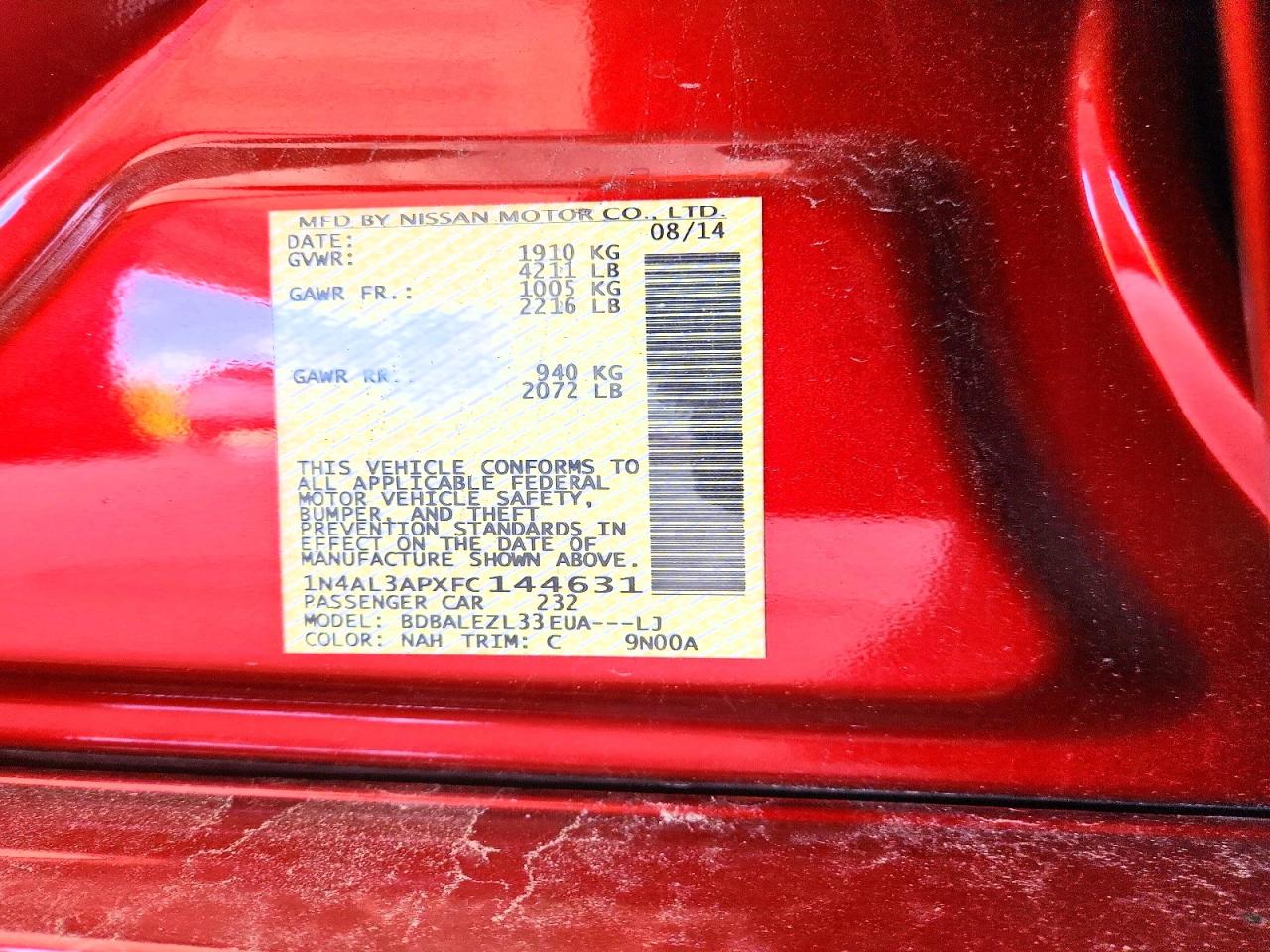2015 Nissan Altima 2.5 S Red vin: 1N4AL3APXFC144631
