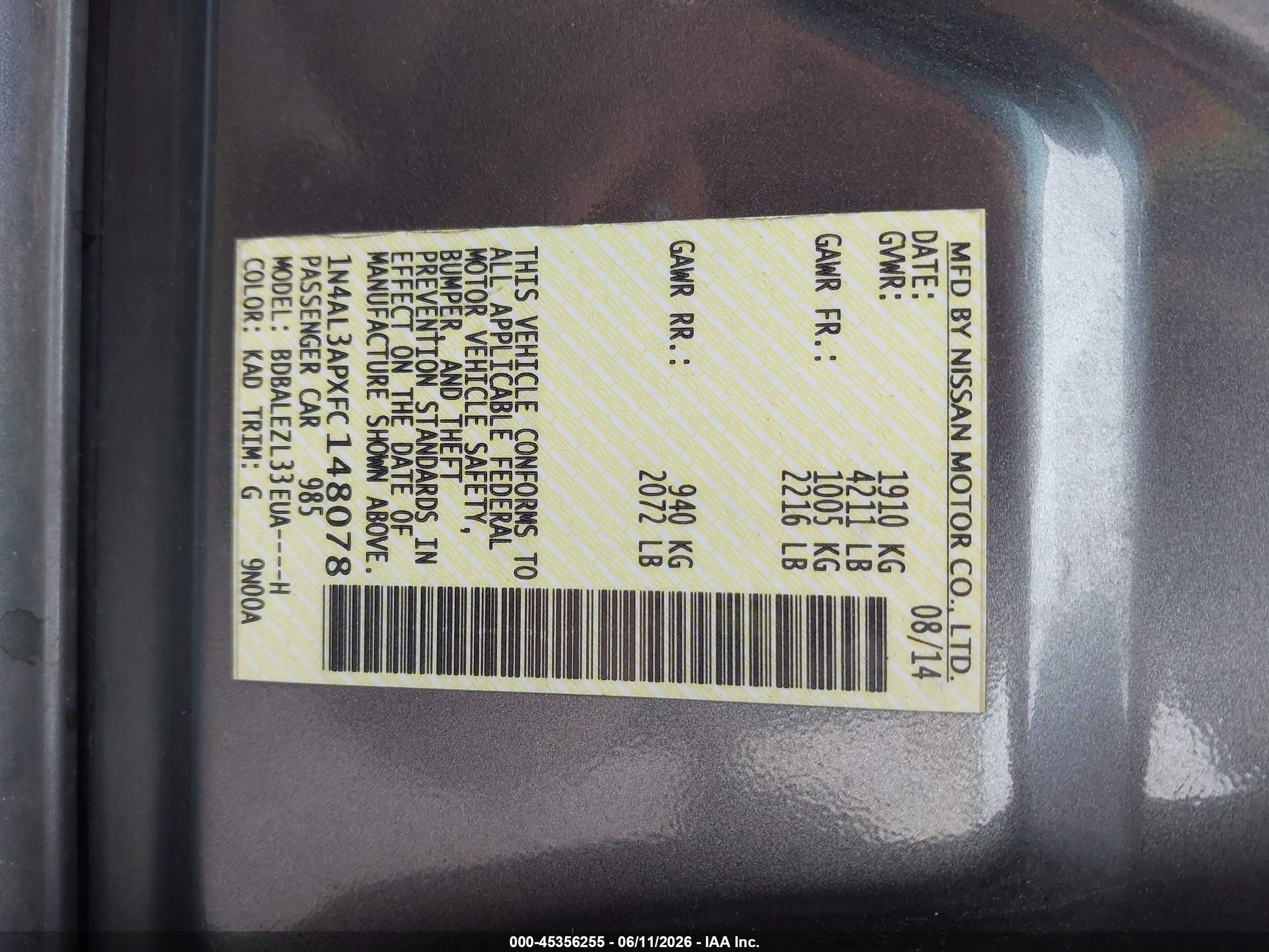 2015 Nissan Altima 2.5 S Gray vin: 1N4AL3APXFC148078