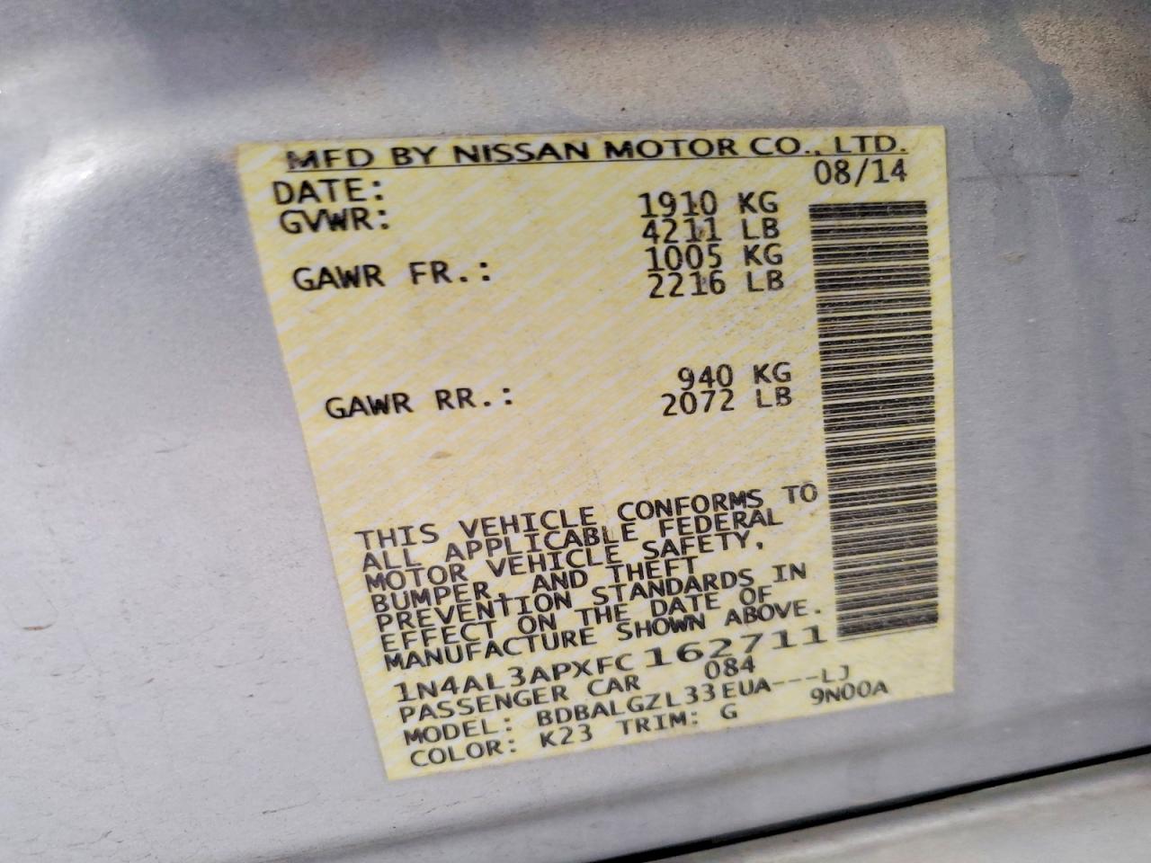 2015 Nissan Altima 2.5 S Silver vin: 1N4AL3APXFC162711
