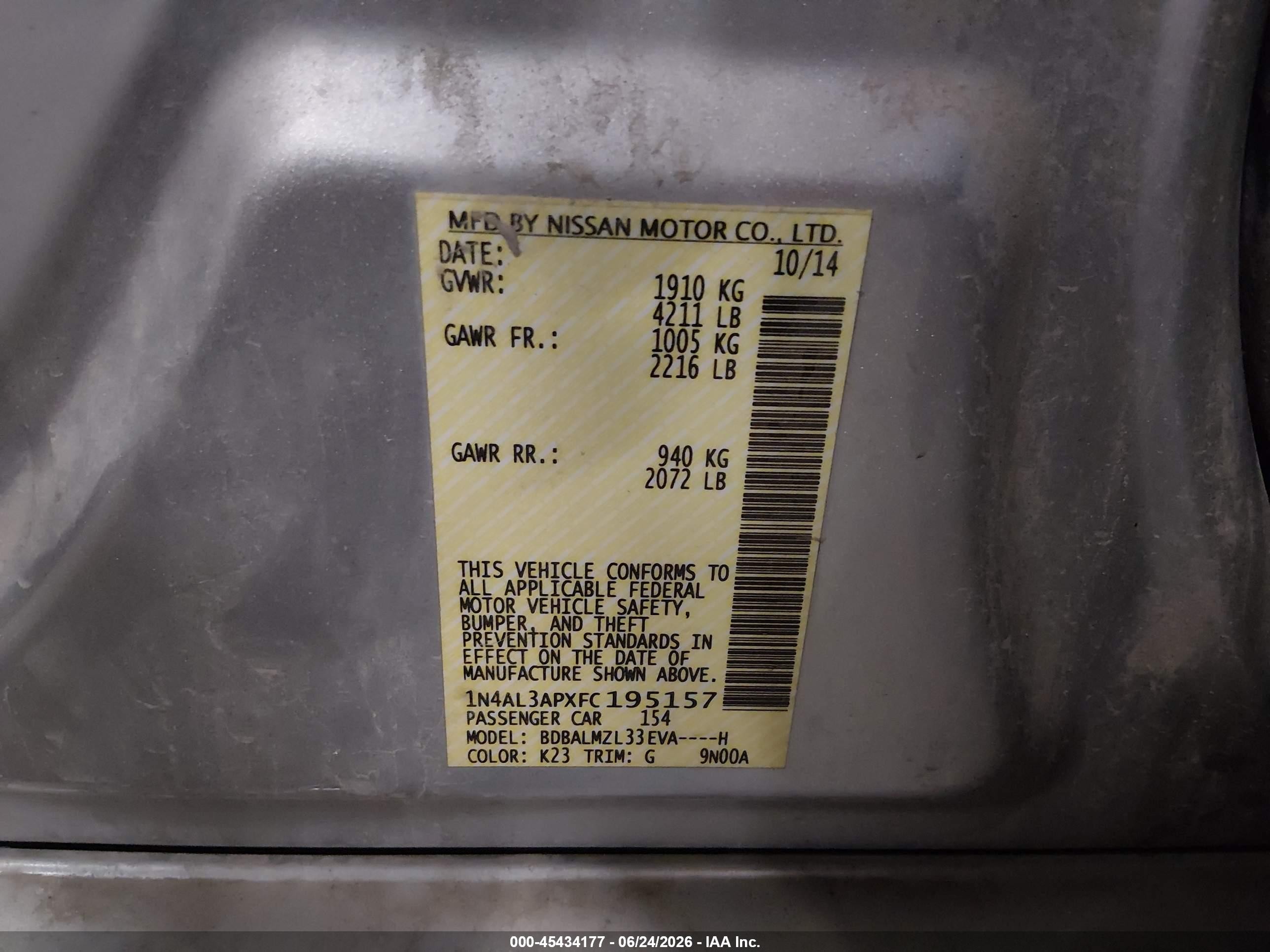 2015 Nissan Altima 2.5 Sv Silver vin: 1N4AL3APXFC195157