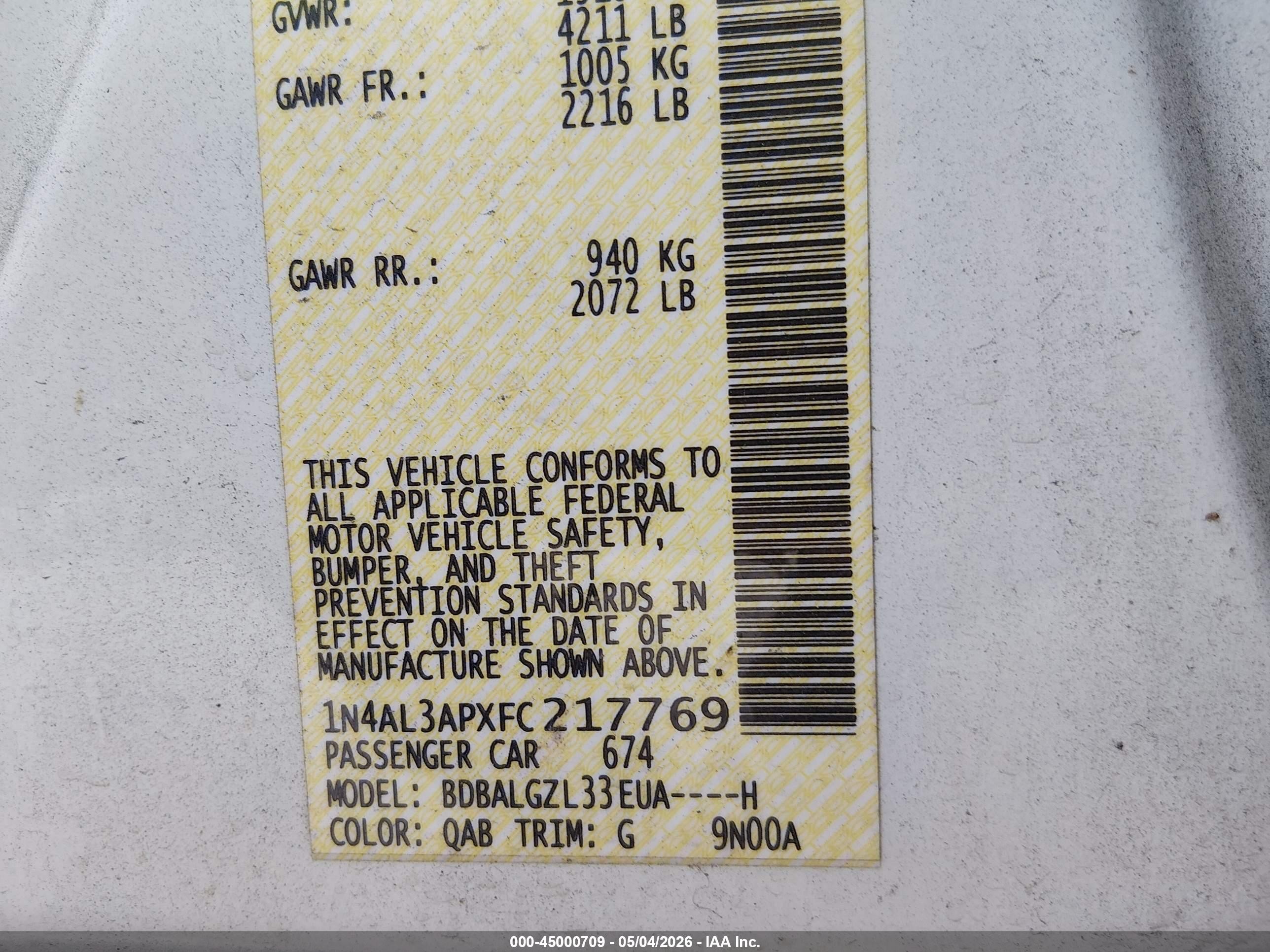 2015 Nissan Altima 2.5 S White vin: 1N4AL3APXFC217769