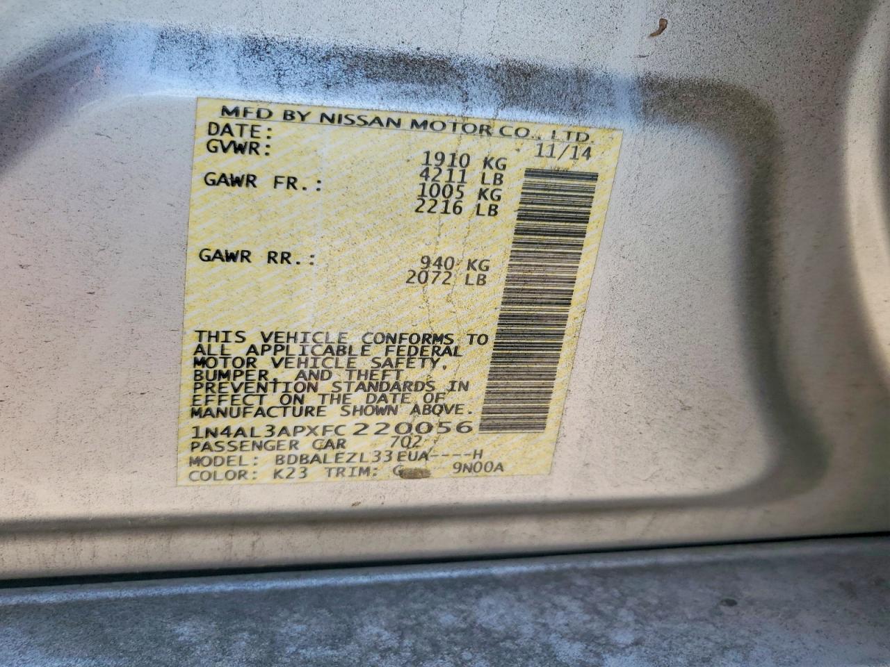 2015 Nissan Altima 2.5 S Silver vin: 1N4AL3APXFC220056