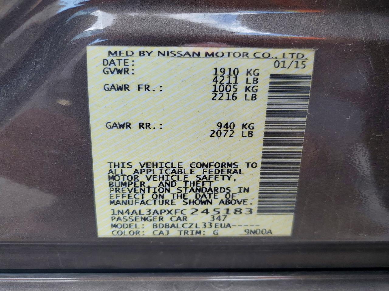 2015 Nissan Altima 2.5 S Gray vin: 1N4AL3APXFC245183