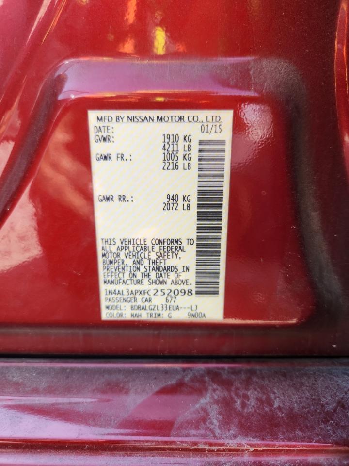 2015 Nissan Altima 2.5 S Red vin: 1N4AL3APXFC252098