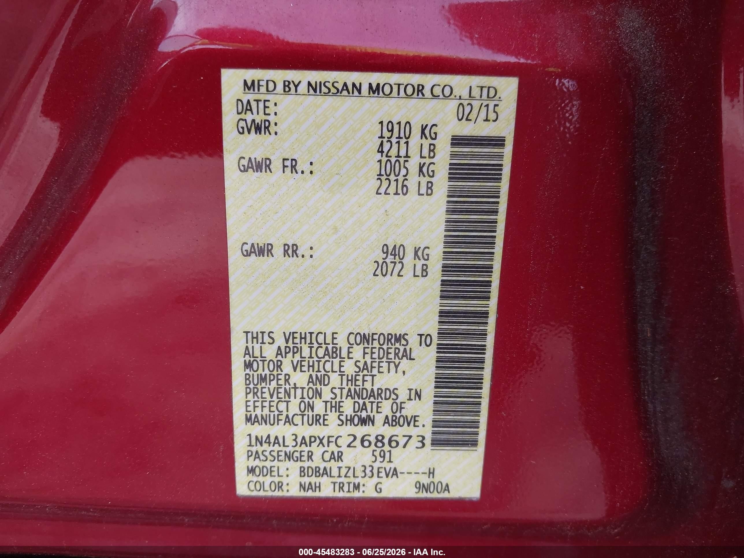 2015 Nissan Altima 2.5 Sv Red vin: 1N4AL3APXFC268673