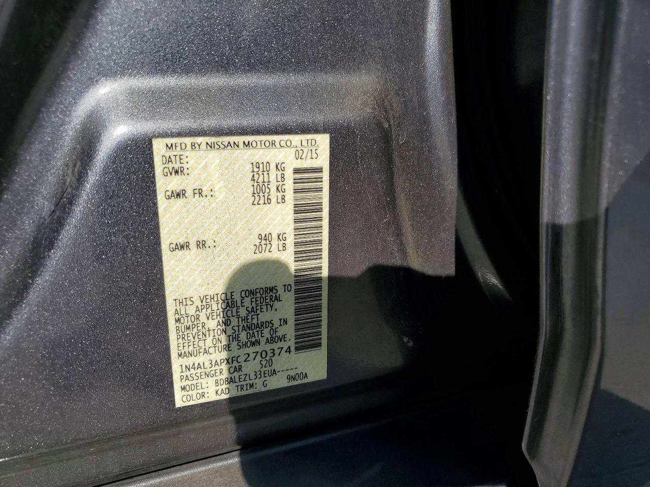 2015 Nissan Altima 2.5 S Gray vin: 1N4AL3APXFC270374