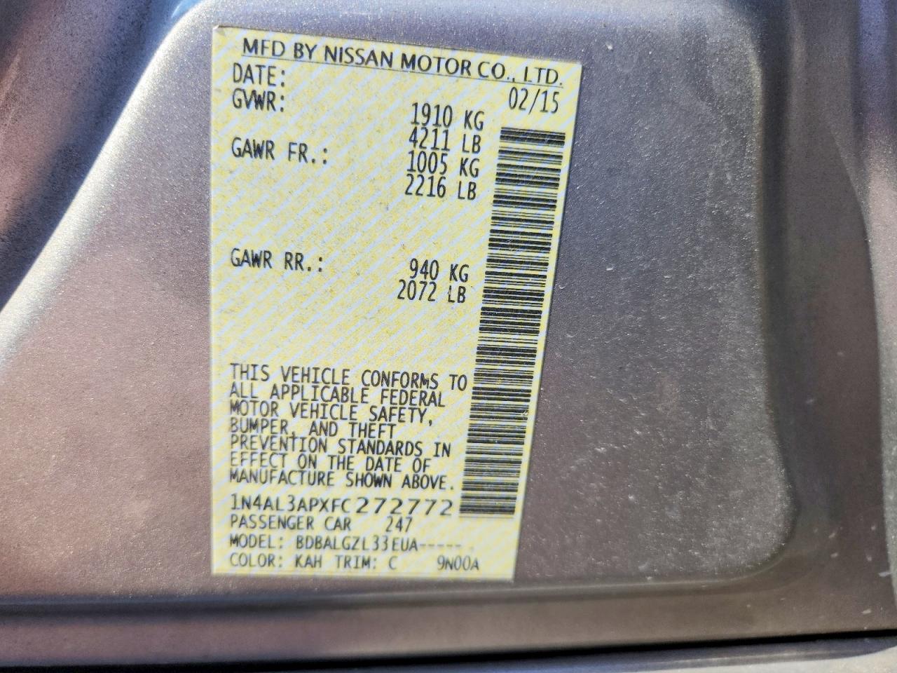 2015 Nissan Altima 2.5 S Gold vin: 1N4AL3APXFC272772
