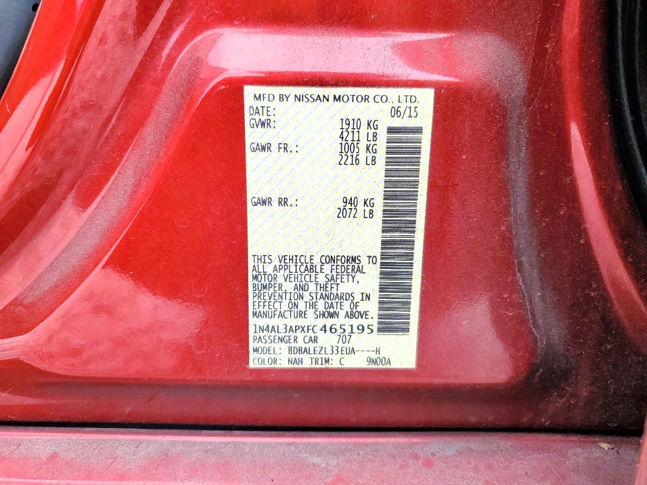 2015 Nissan Altima 2.5 S Red vin: 1N4AL3APXFC465195