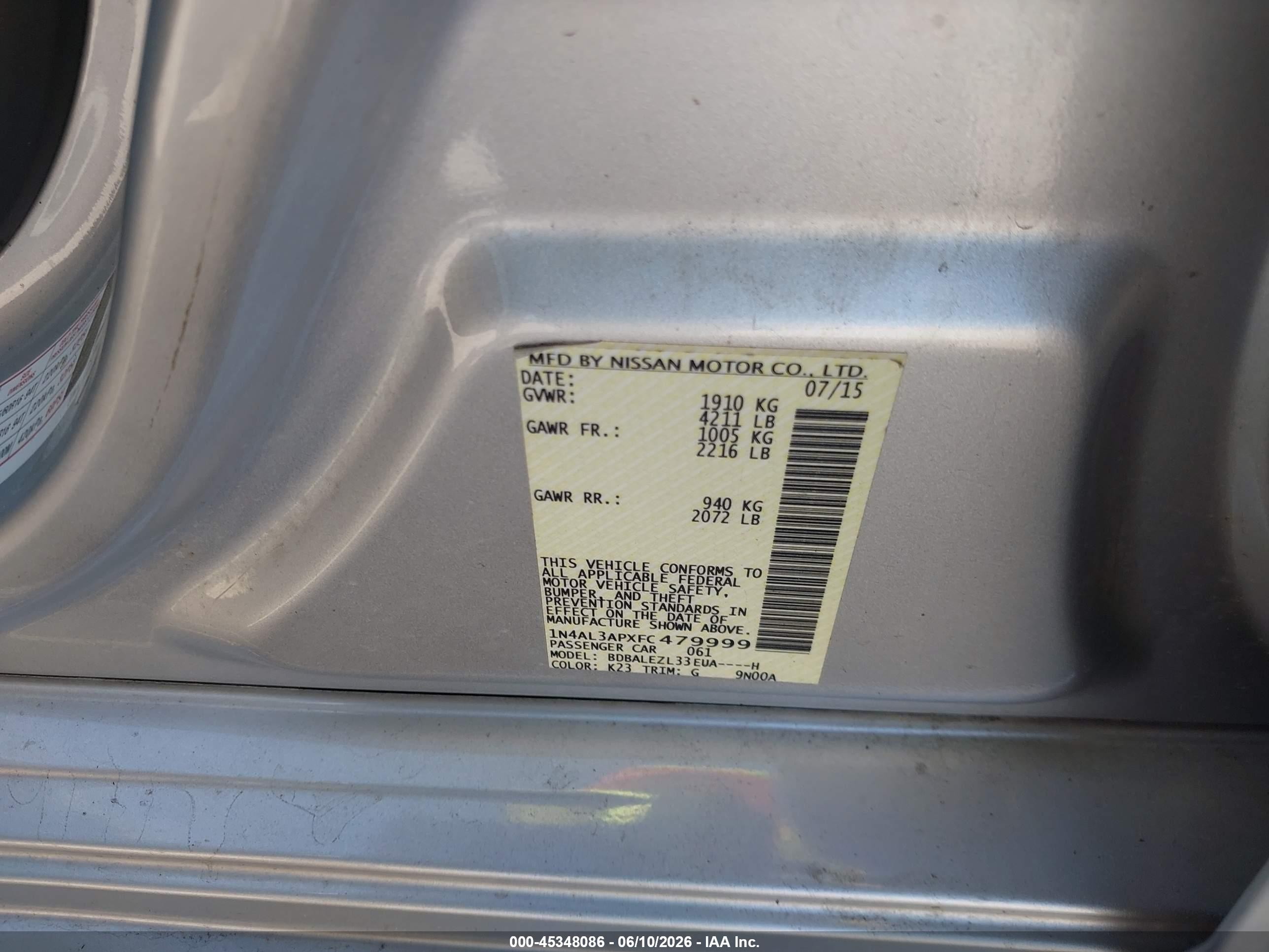 2015 Nissan Altima 2.5 S Silver vin: 1N4AL3APXFC479999