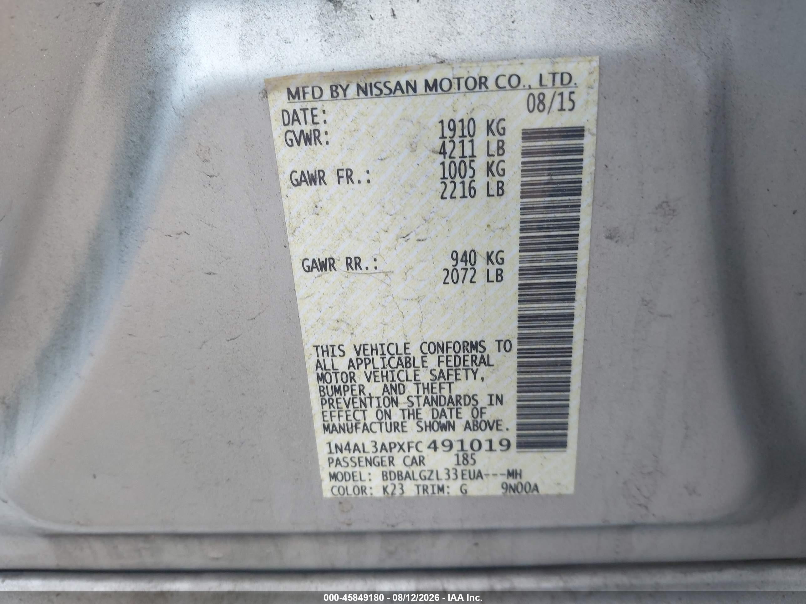 2015 Nissan Altima 2.5 S Silver vin: 1N4AL3APXFC491019