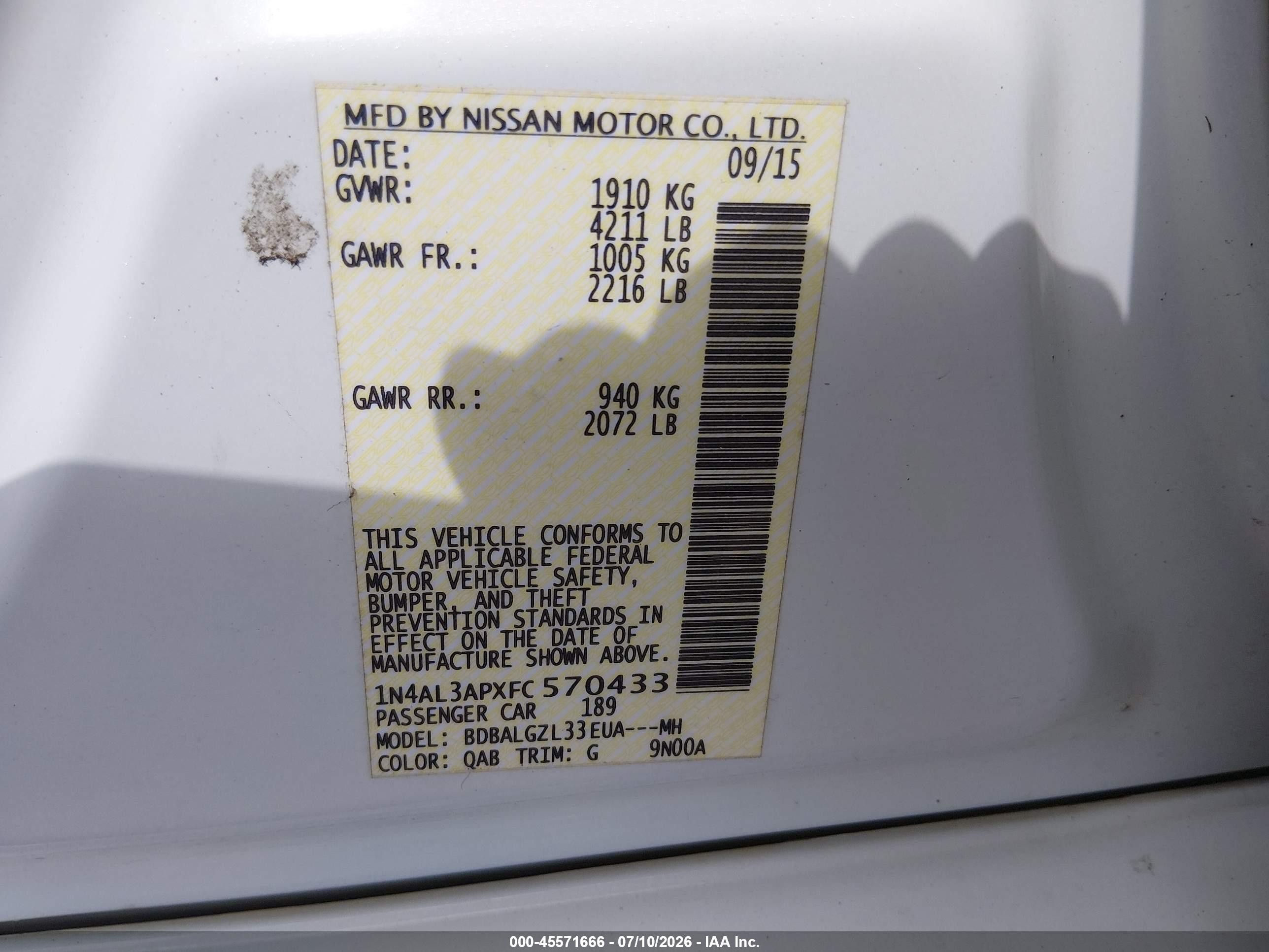 2015 Nissan Altima 2.5 S Gold vin: 1N4AL3APXFC570433