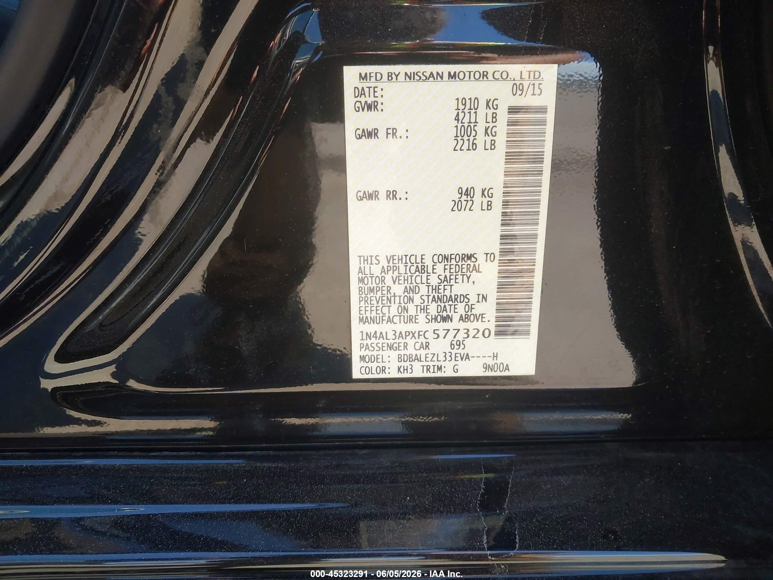 2015 Nissan Altima 2.5 S Black vin: 1N4AL3APXFC577320