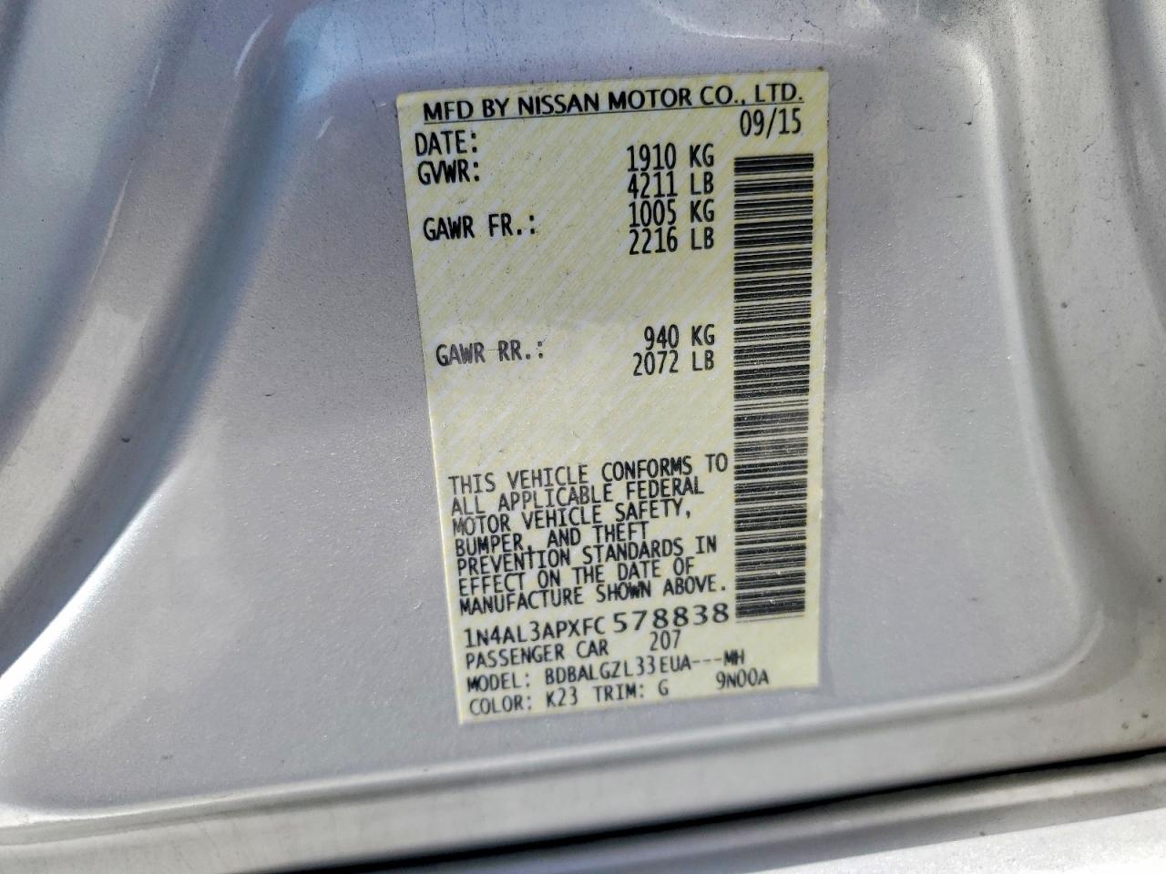 2015 Nissan Altima 2.5 S Silver vin: 1N4AL3APXFC578838