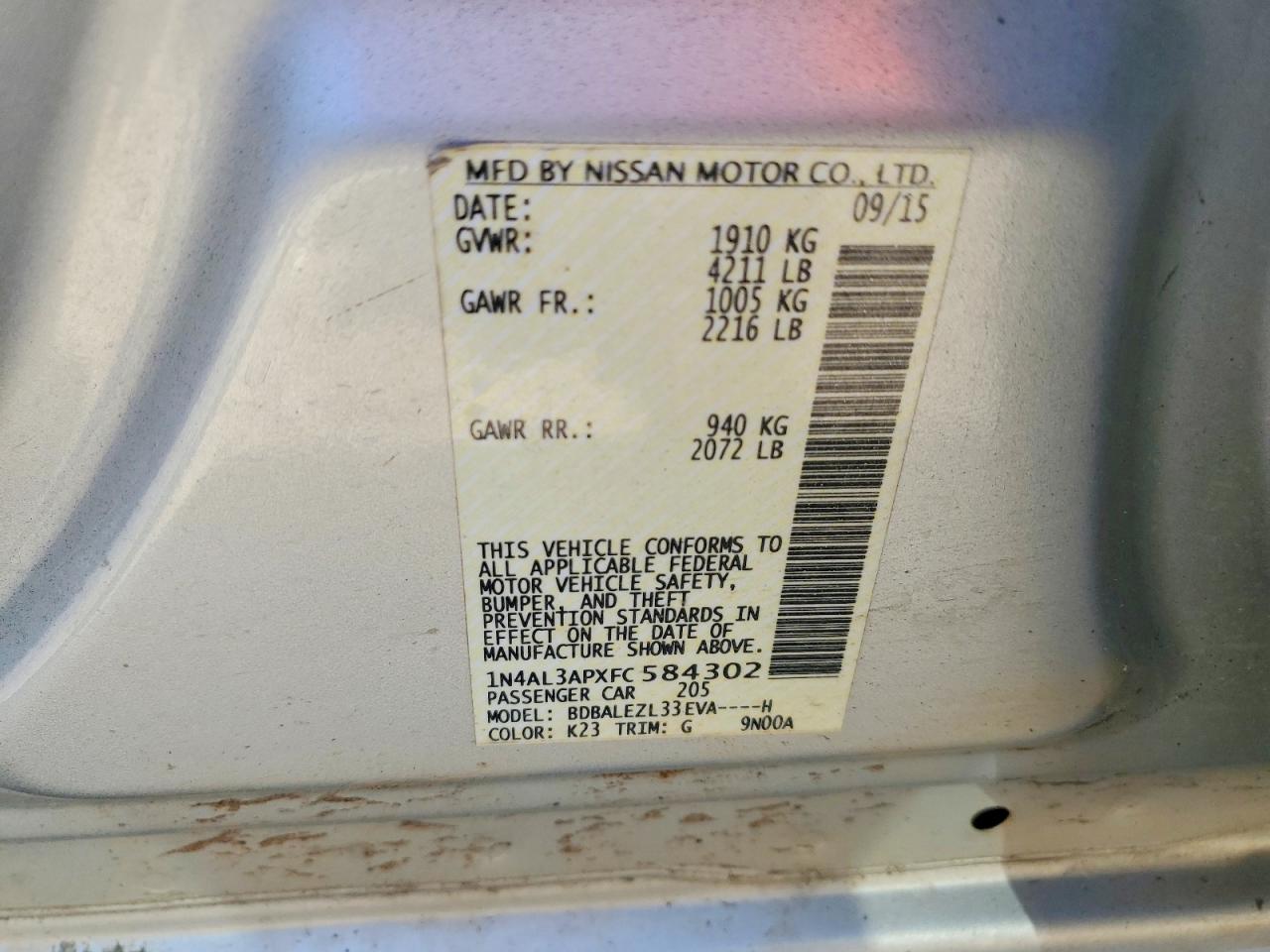 2015 Nissan Altima 2.5 S Silver vin: 1N4AL3APXFC584302