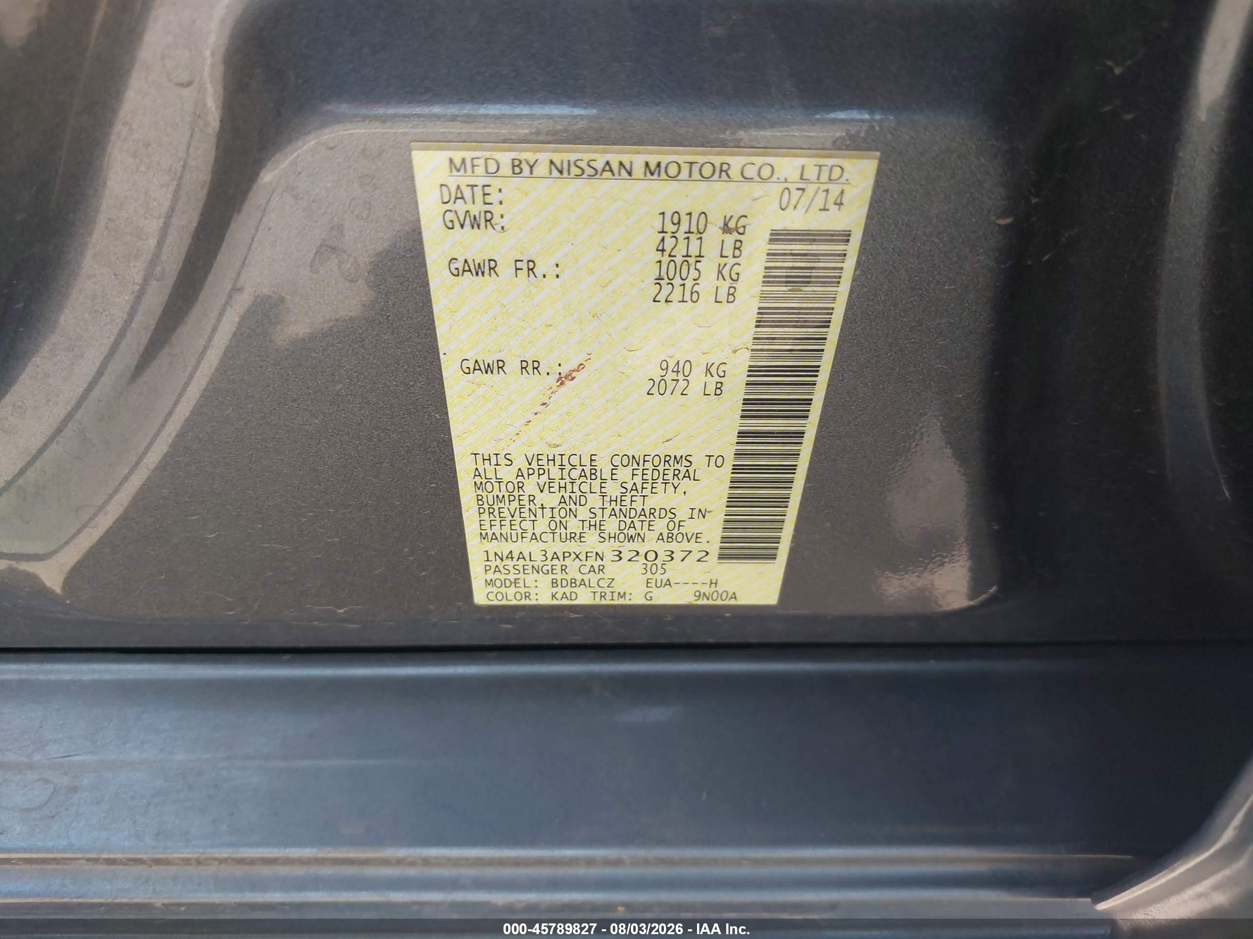 2015 Nissan Altima 2.5 S Gray vin: 1N4AL3APXFN320372
